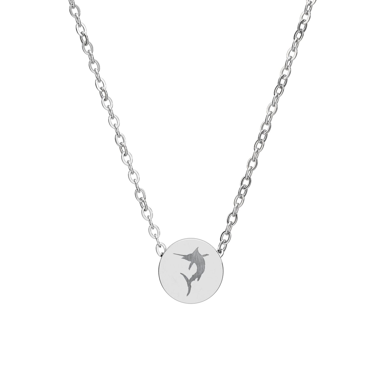 Engraved Marlin Mini Circle Necklace