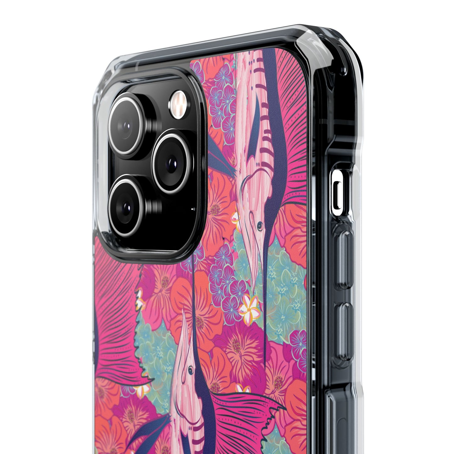 Watercolor pink sailfish over hibiscus Magnetic Clear Impact Cases