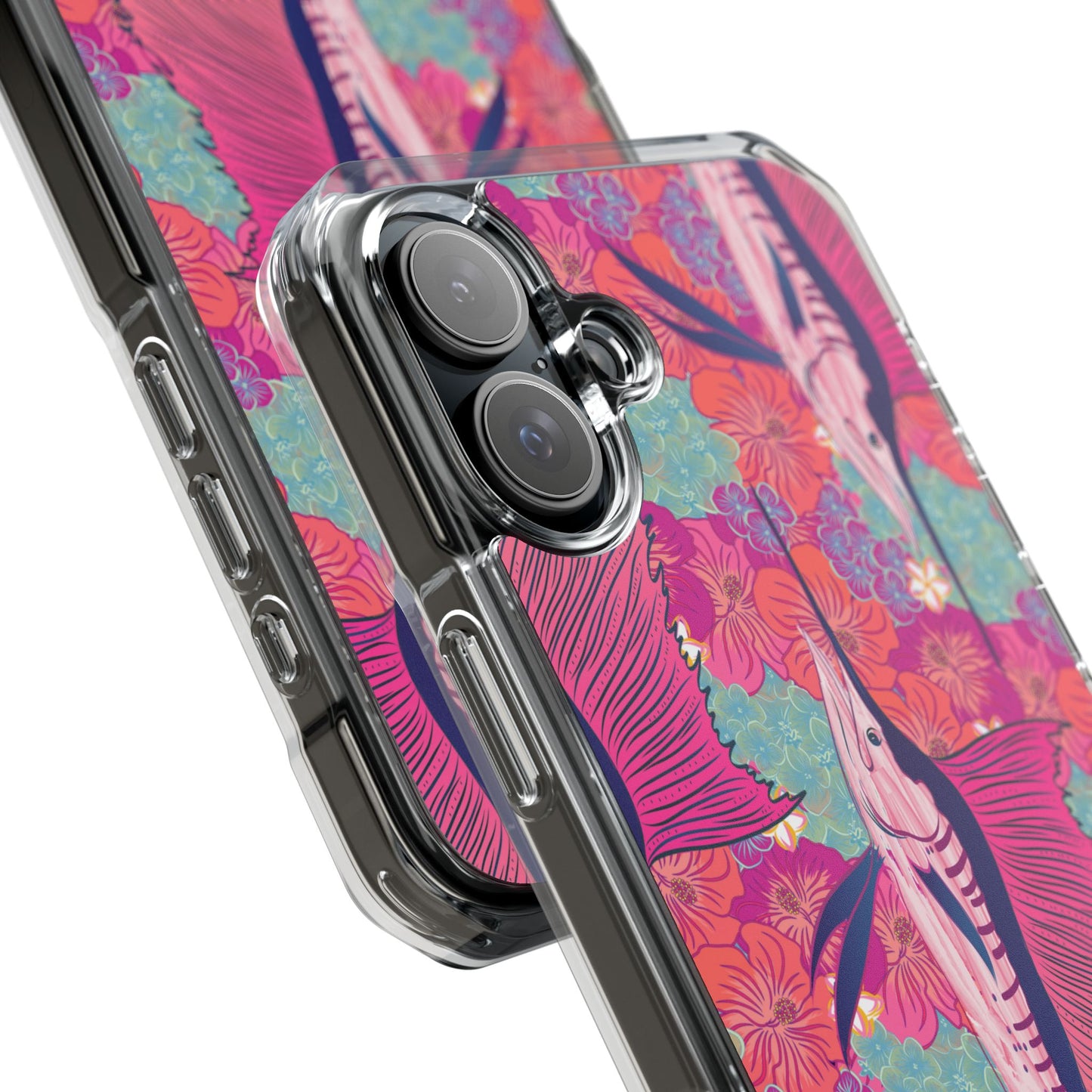Watercolor pink sailfish over hibiscus Magnetic Clear Impact Cases