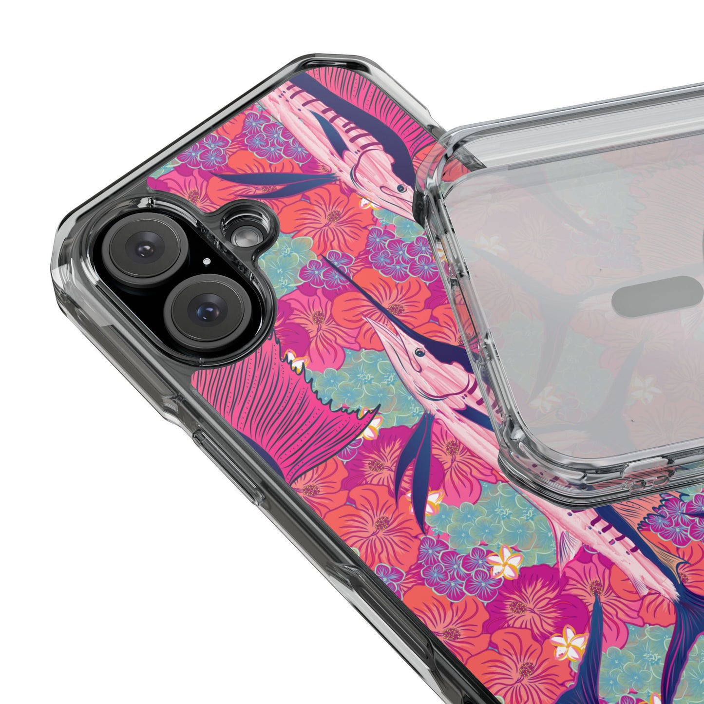 Watercolor pink sailfish over hibiscus Magnetic Clear Impact Cases