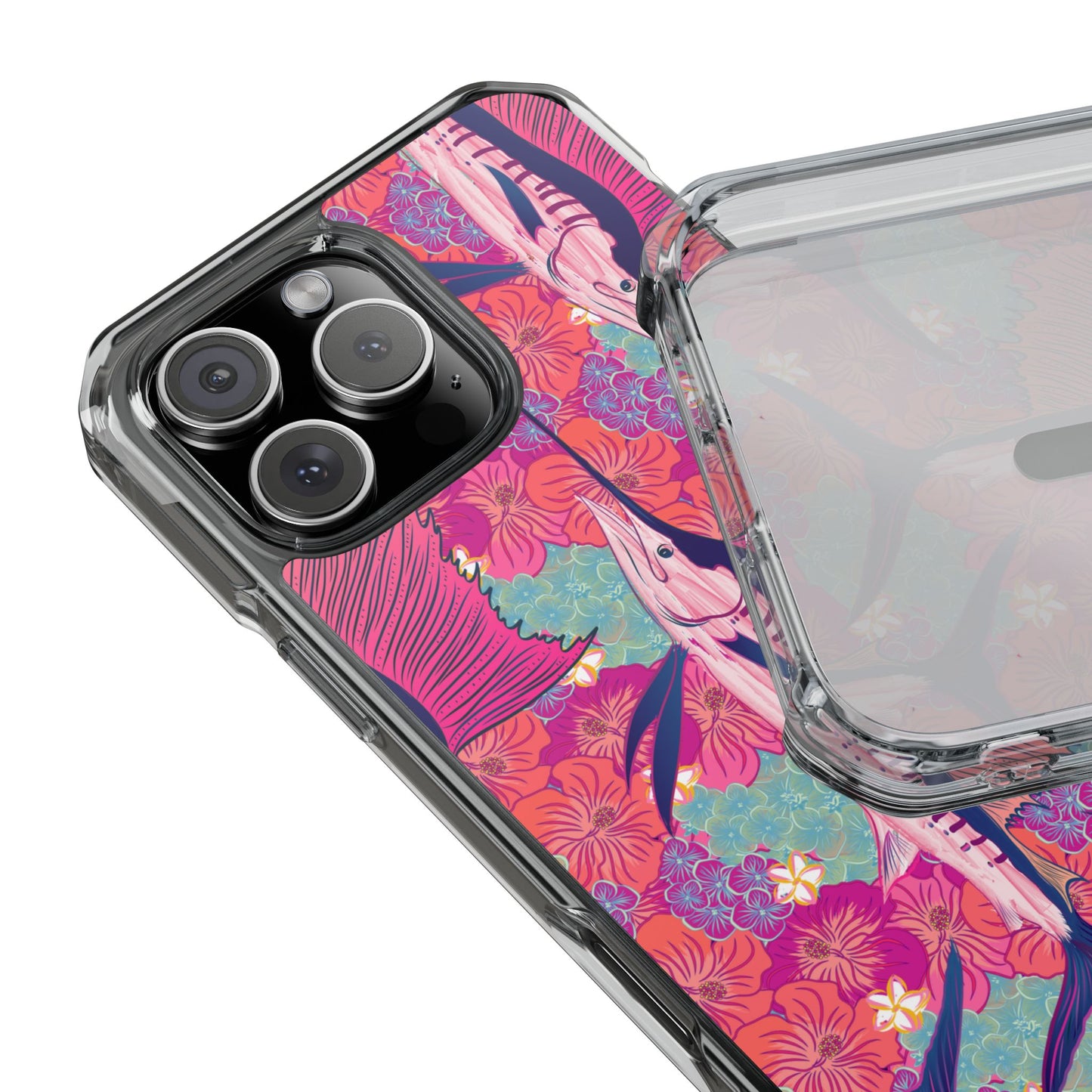 Watercolor pink sailfish over hibiscus Magnetic Clear Impact Cases