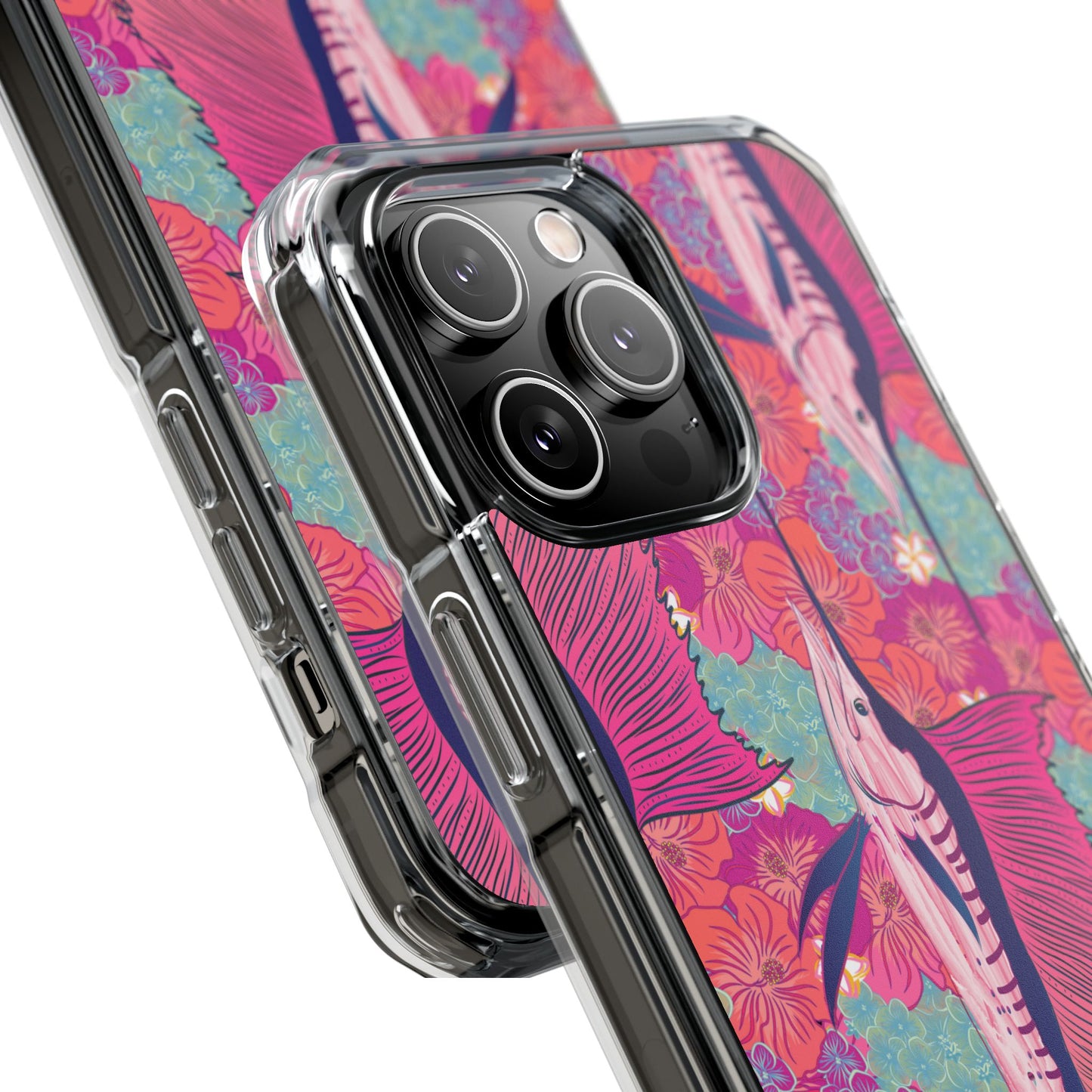 Watercolor pink sailfish over hibiscus Magnetic Clear Impact Cases