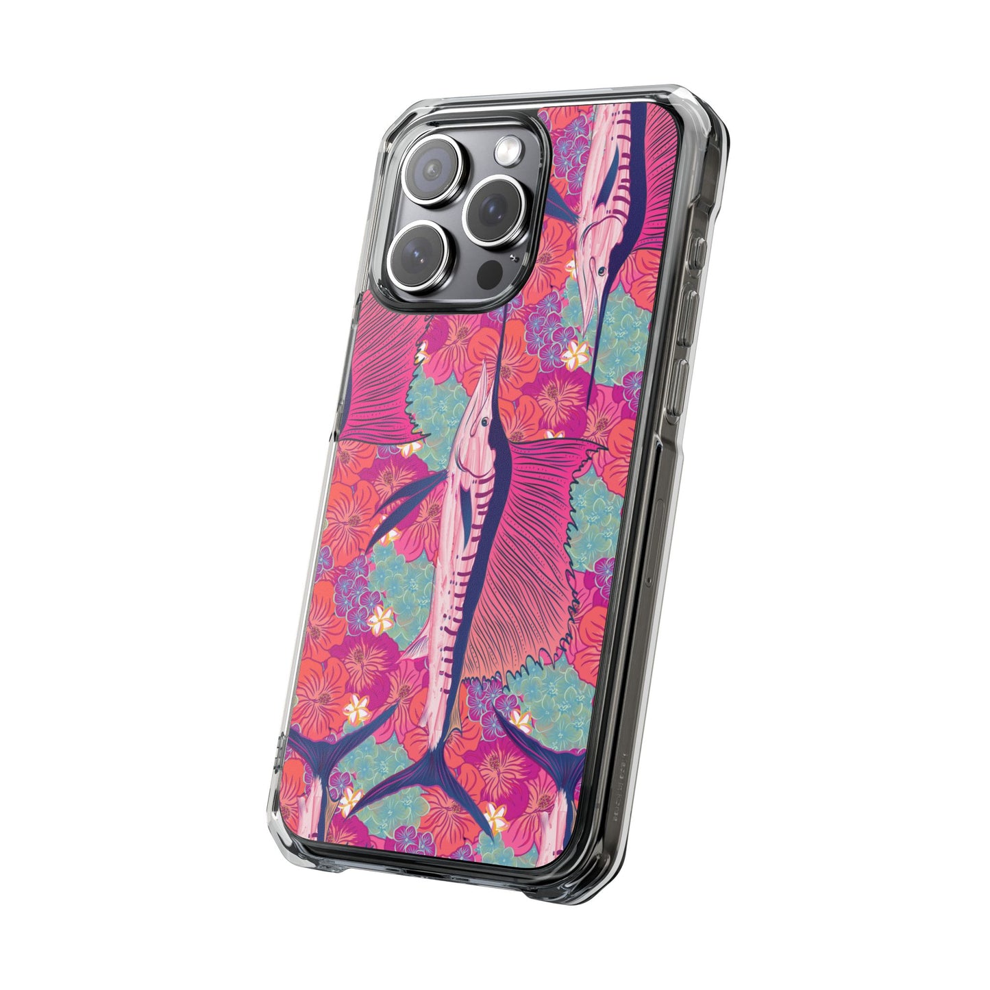 Watercolor pink sailfish over hibiscus Magnetic Clear Impact Cases