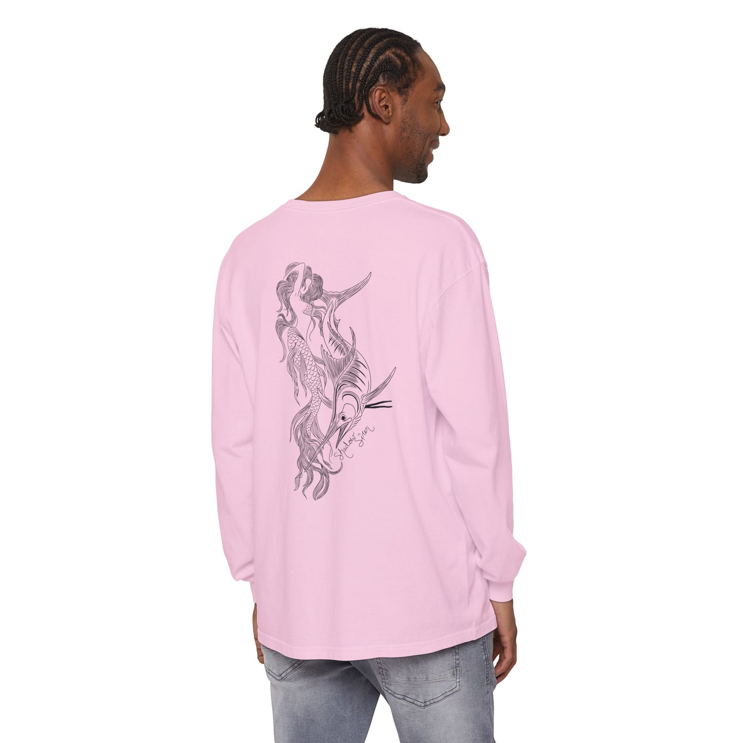 Symbiosis Mermaid & Marlin Long Sleeve Tee — "Endless Ocean" Garment-Dyed Shirt