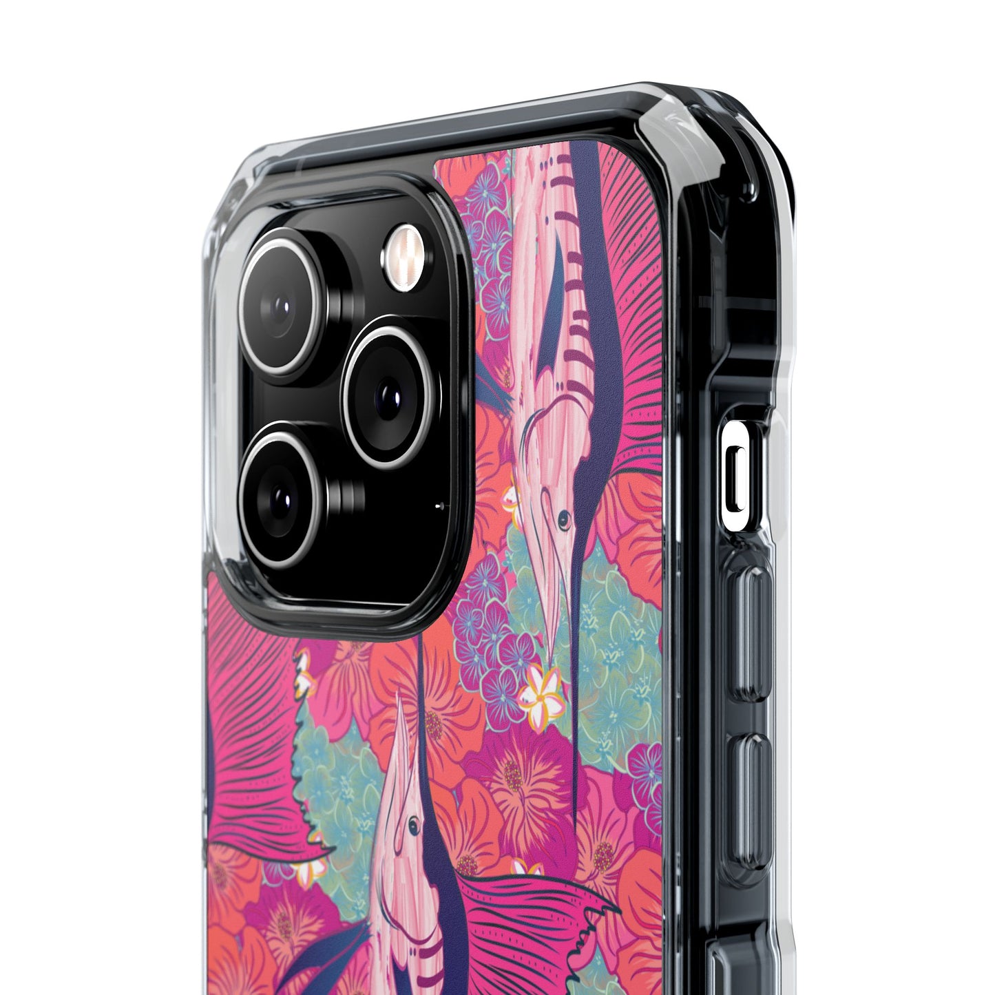 Watercolor pink sailfish over hibiscus Magnetic Clear Impact Cases