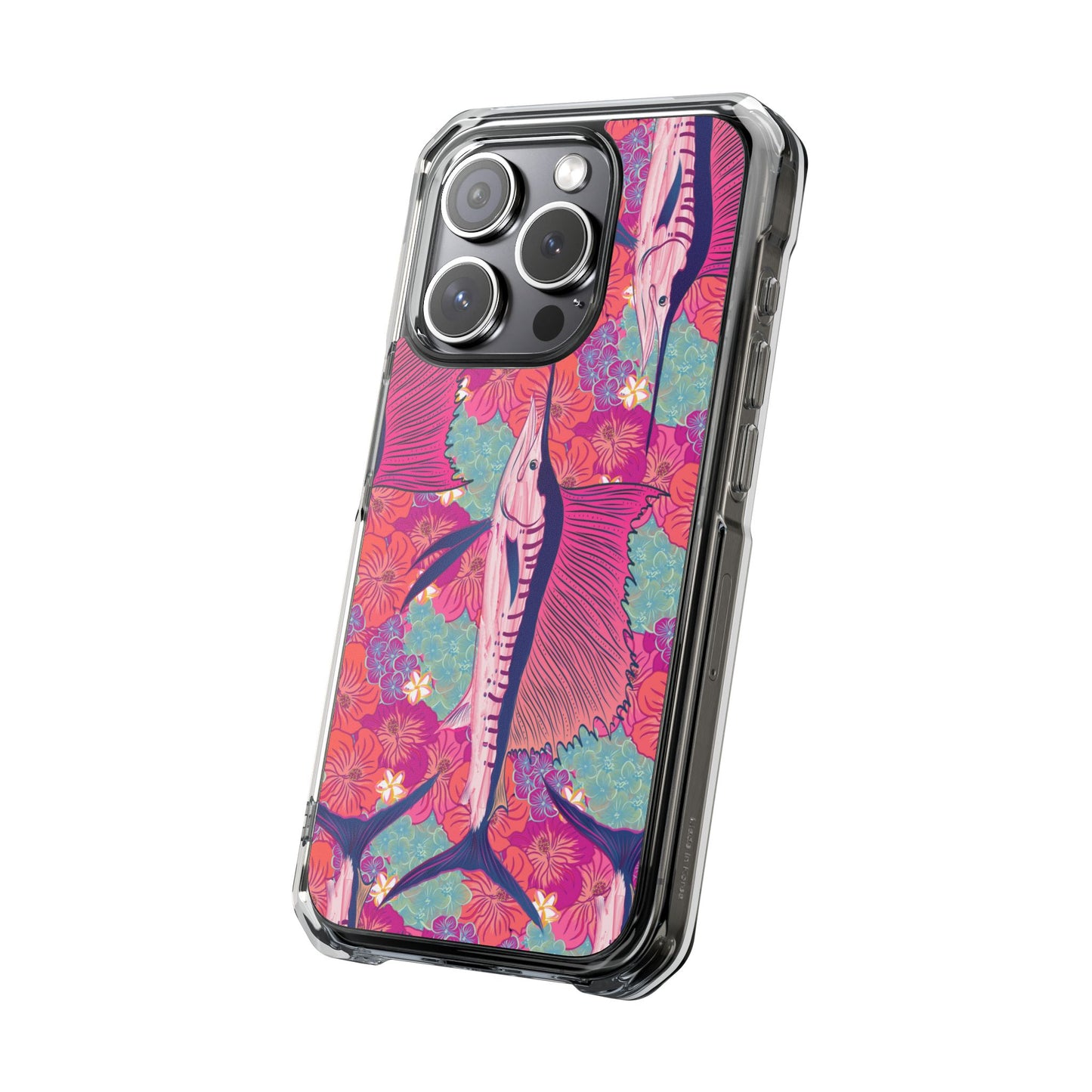 Watercolor pink sailfish over hibiscus Magnetic Clear Impact Cases