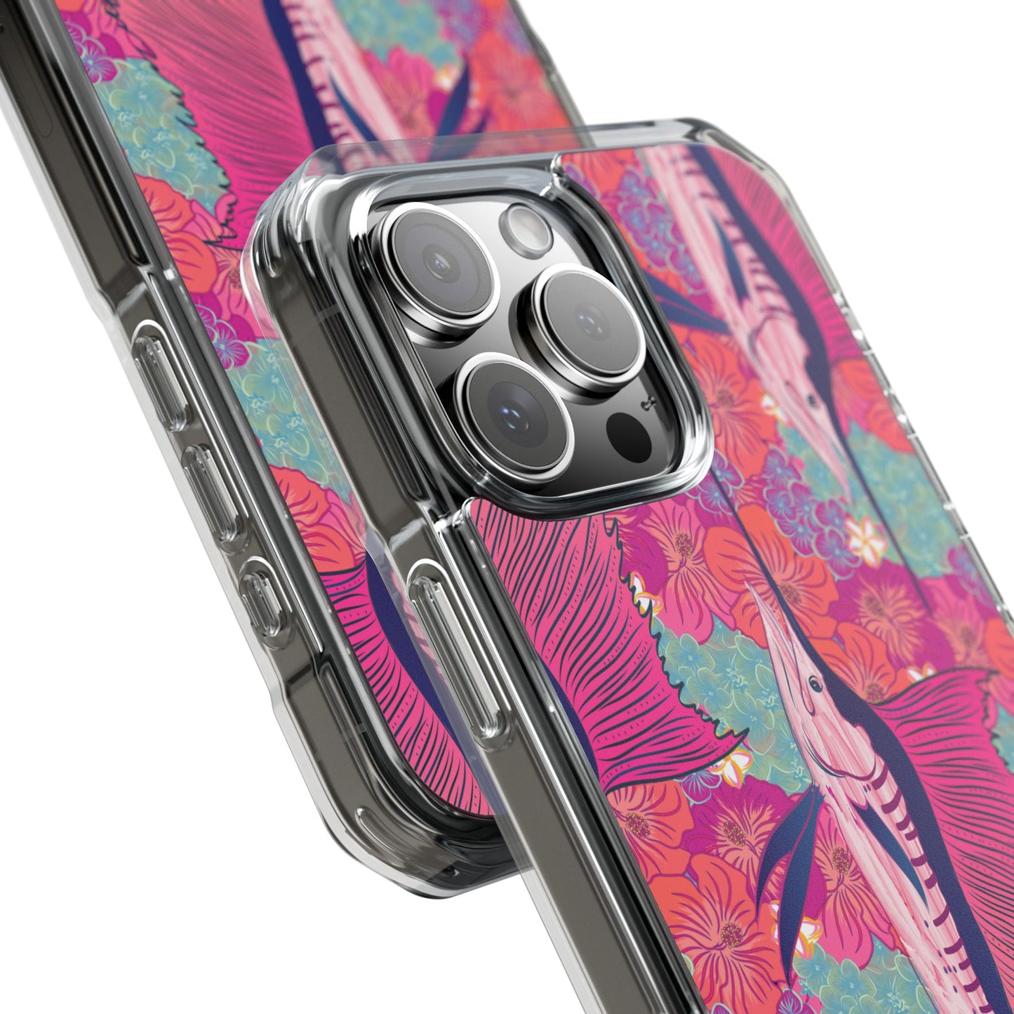 Watercolor pink sailfish over hibiscus Magnetic Clear Impact Cases