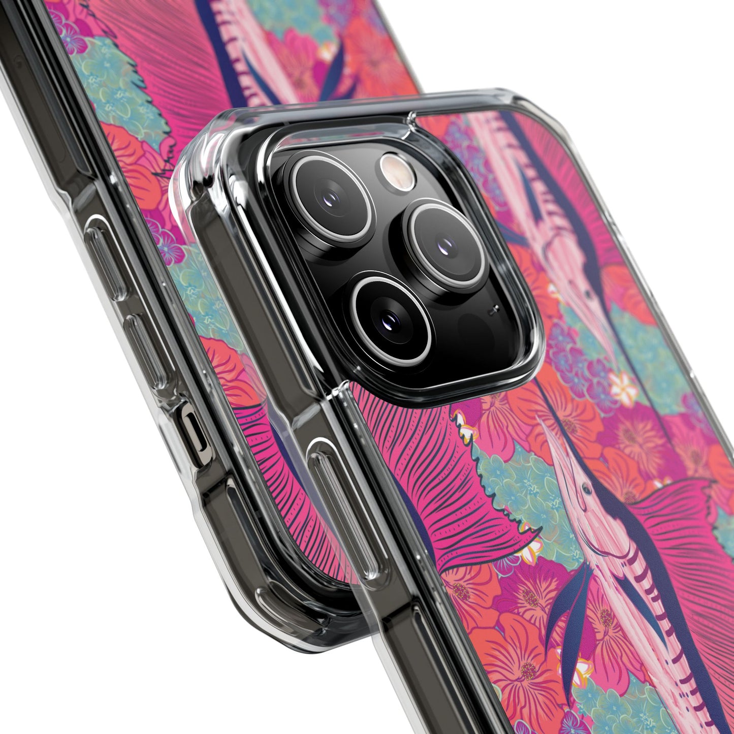 Watercolor pink sailfish over hibiscus Magnetic Clear Impact Cases