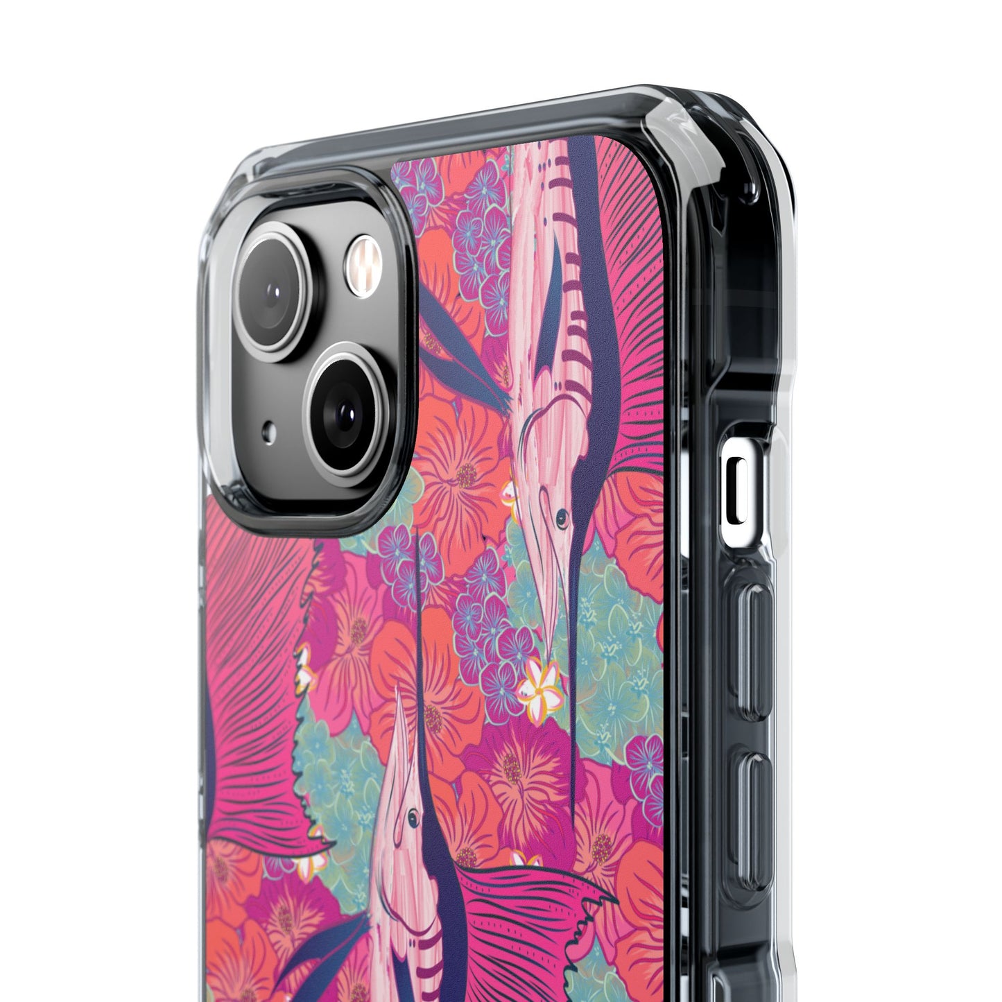 Watercolor pink sailfish over hibiscus Magnetic Clear Impact Cases