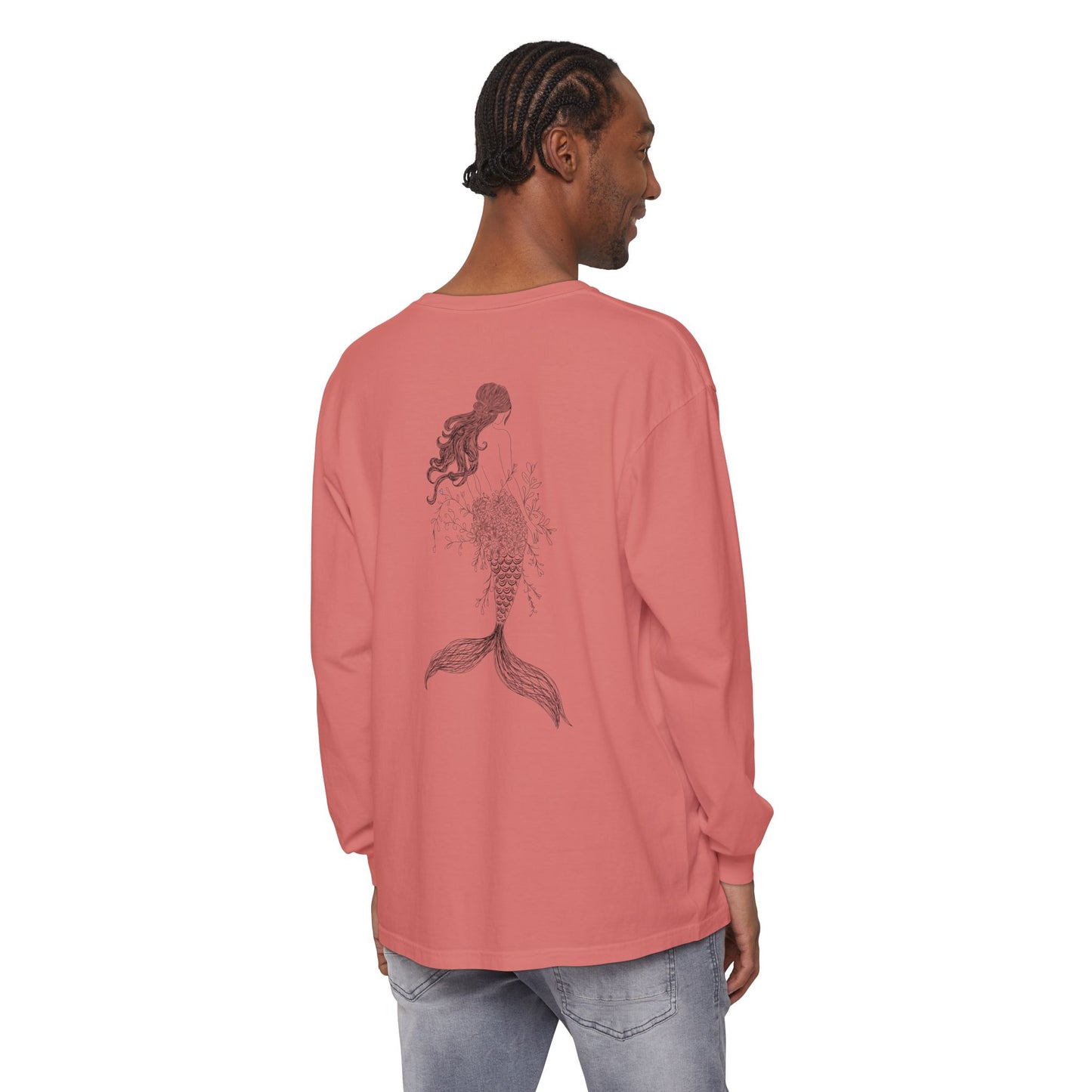Mermaid Camdyn Long Sleeve Tee — Ocean Graphic Garment-Dyed Shirt