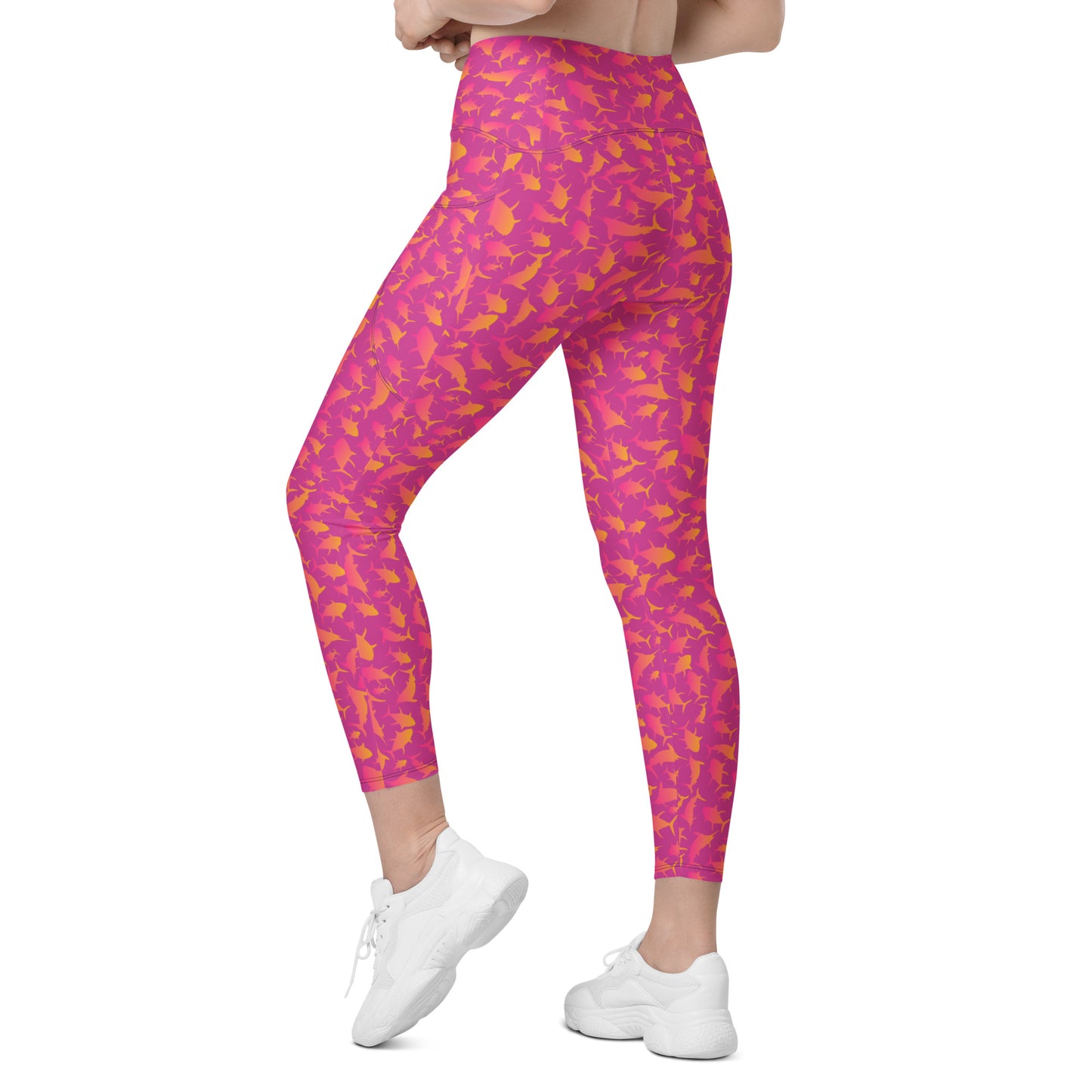 Marlin Tuna scatter hot pink orange ombré Crossover leggings with pockets