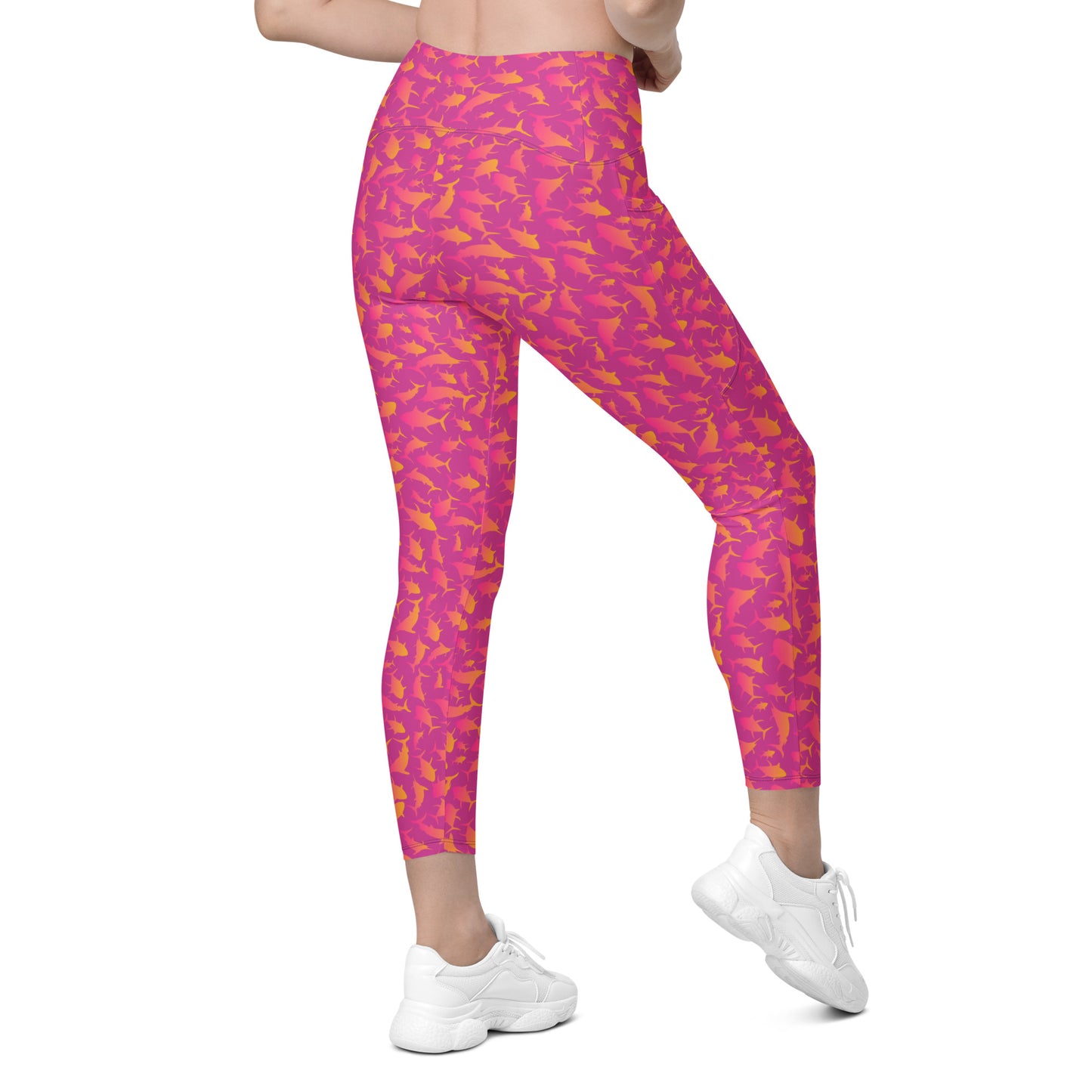 Marlin Tuna scatter hot pink orange ombré Crossover leggings with pockets