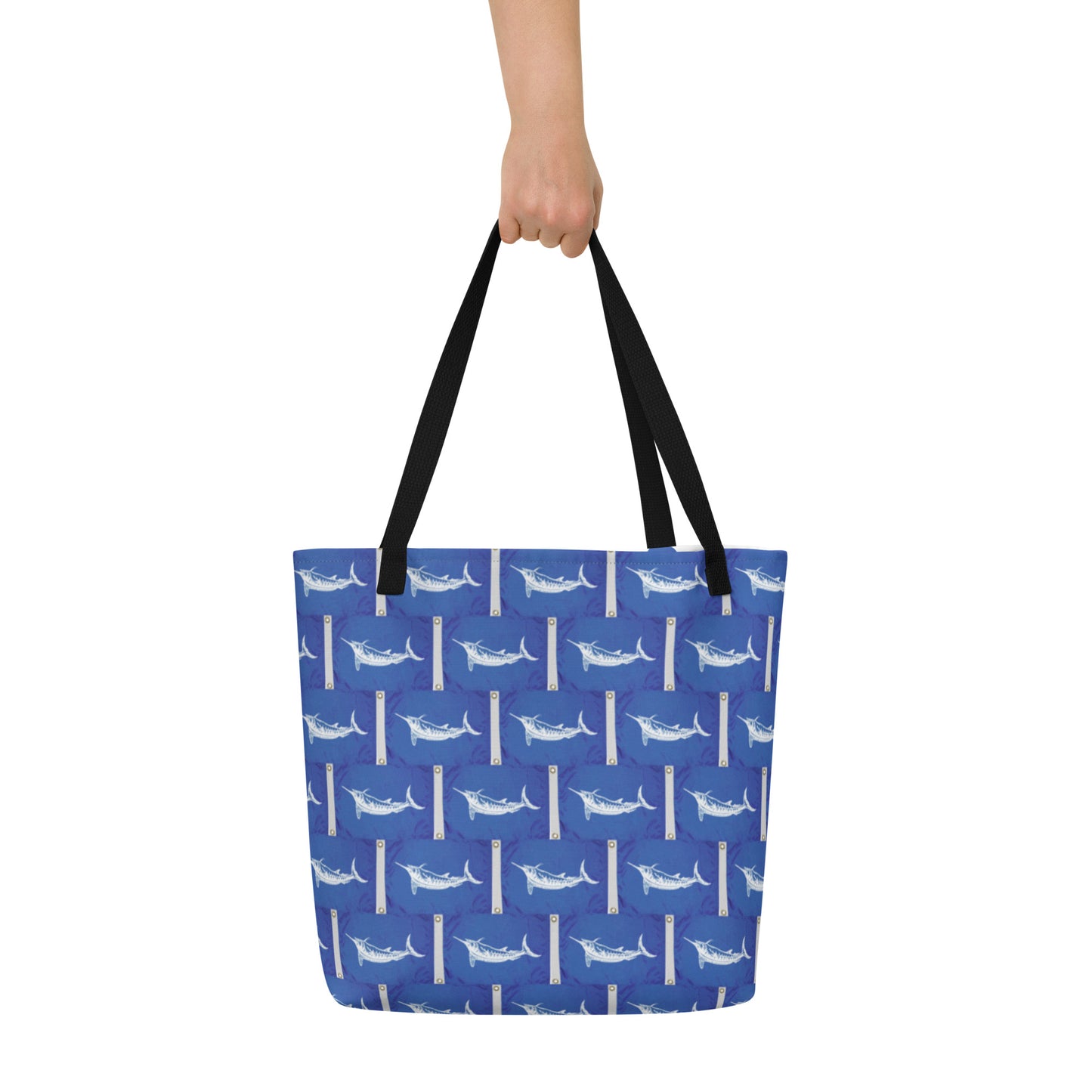 White Marlin Release Flag All-Over Print Large Tote Bag