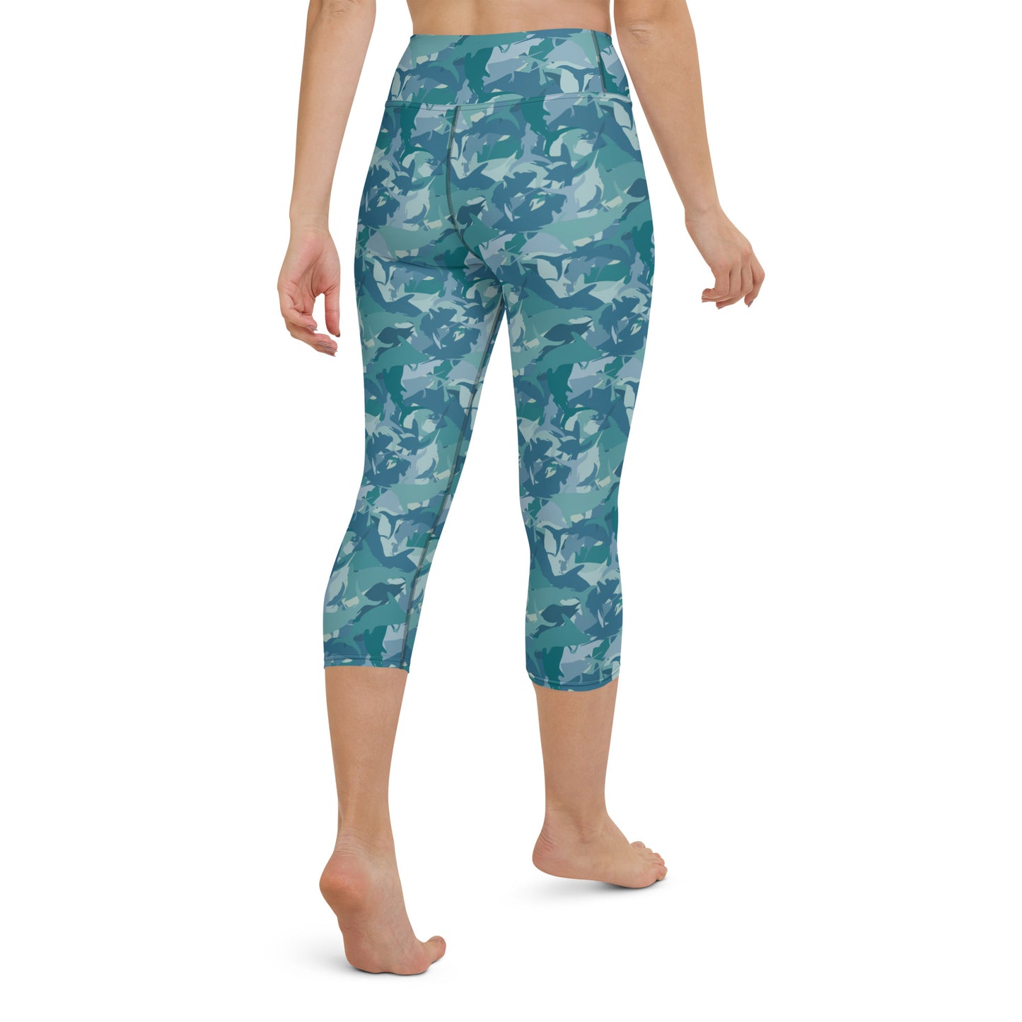 Teal Time Marlin Camo Yoga Capri Leggings