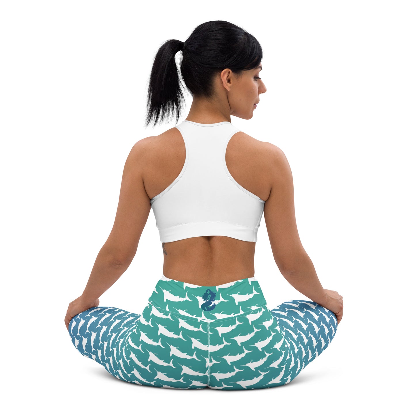 Blue green ombre white marlin Yoga Leggings
