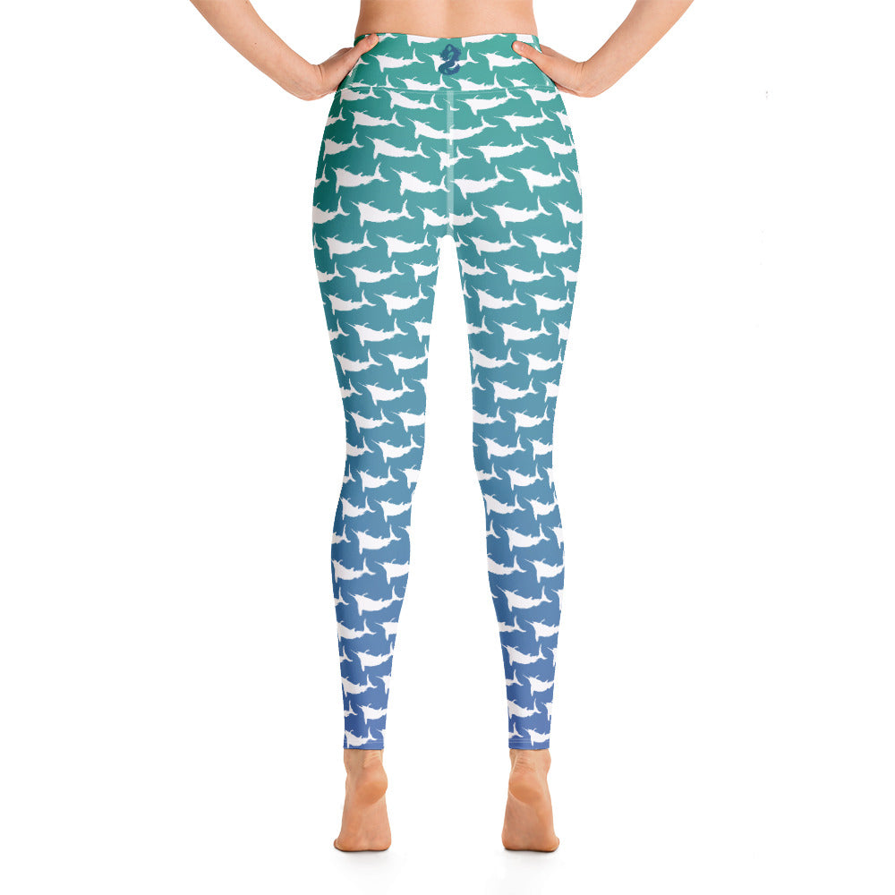 Blue green ombre white marlin Yoga Leggings