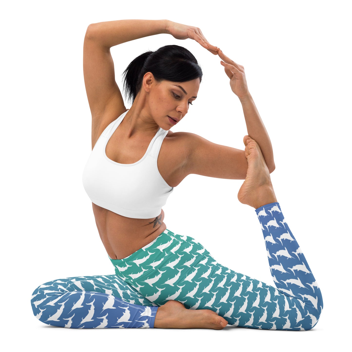 Blue green ombre white marlin Yoga Leggings