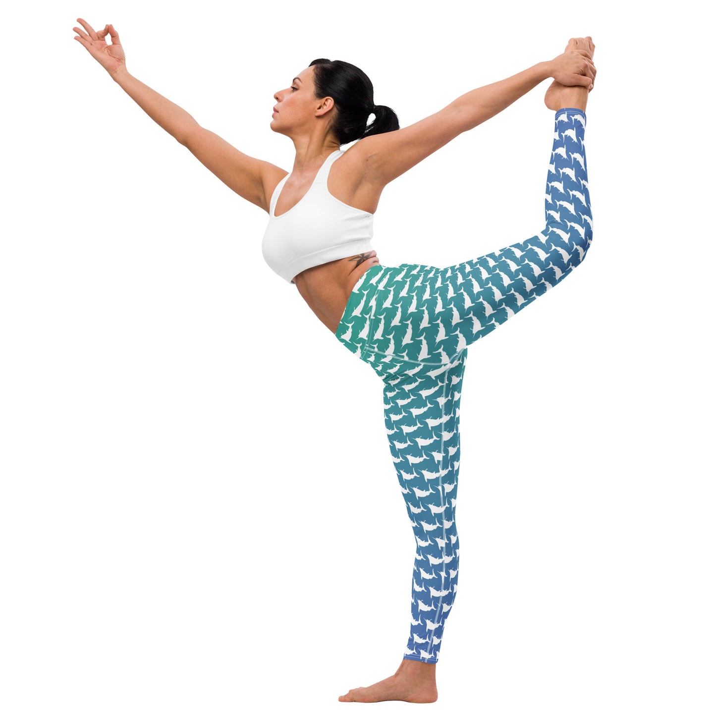Blue green ombre white marlin Yoga Leggings