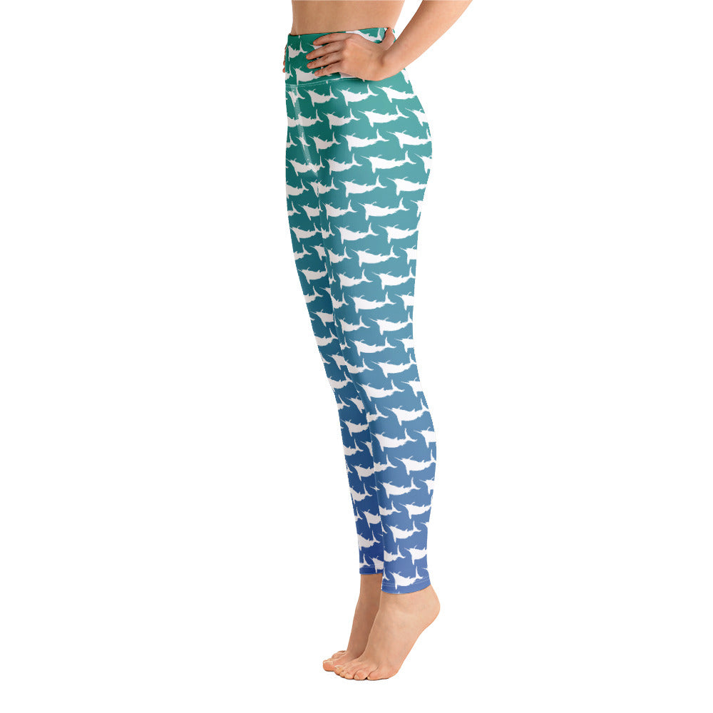 Blue green ombre white marlin Yoga Leggings