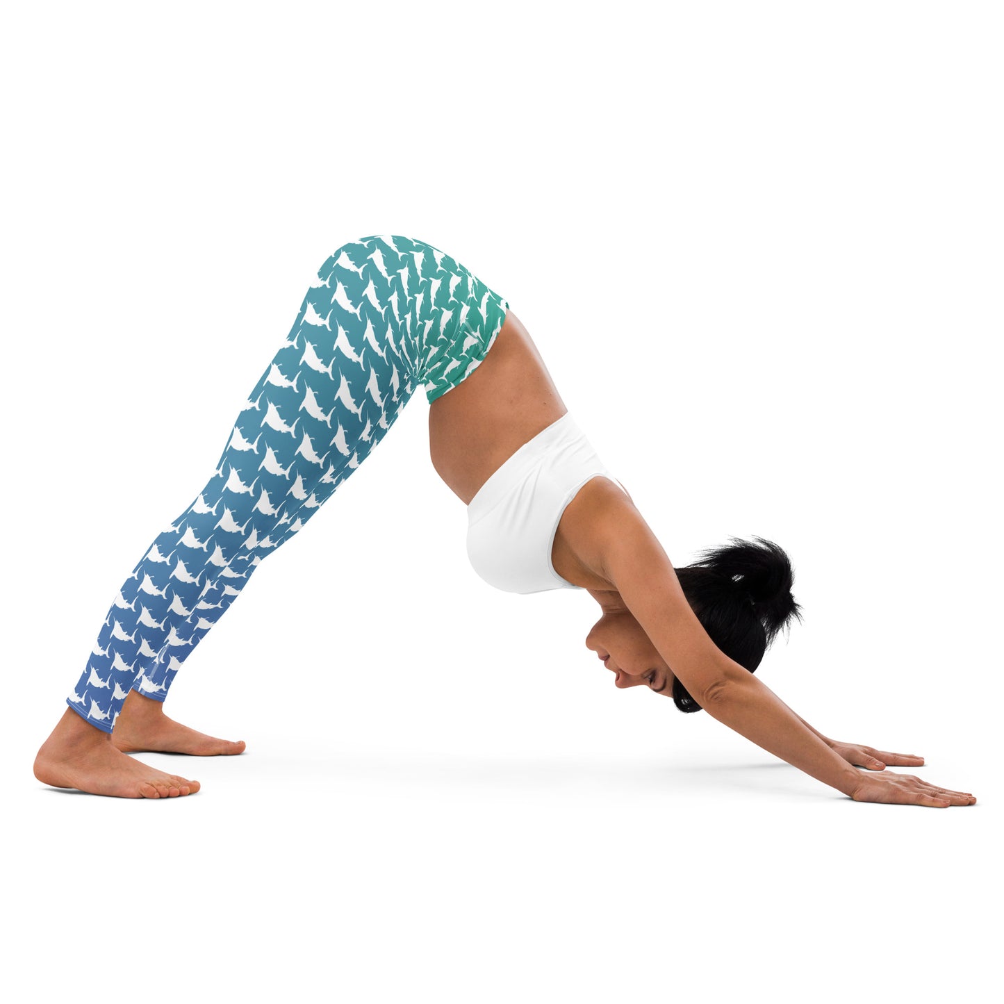 Blue green ombre white marlin Yoga Leggings