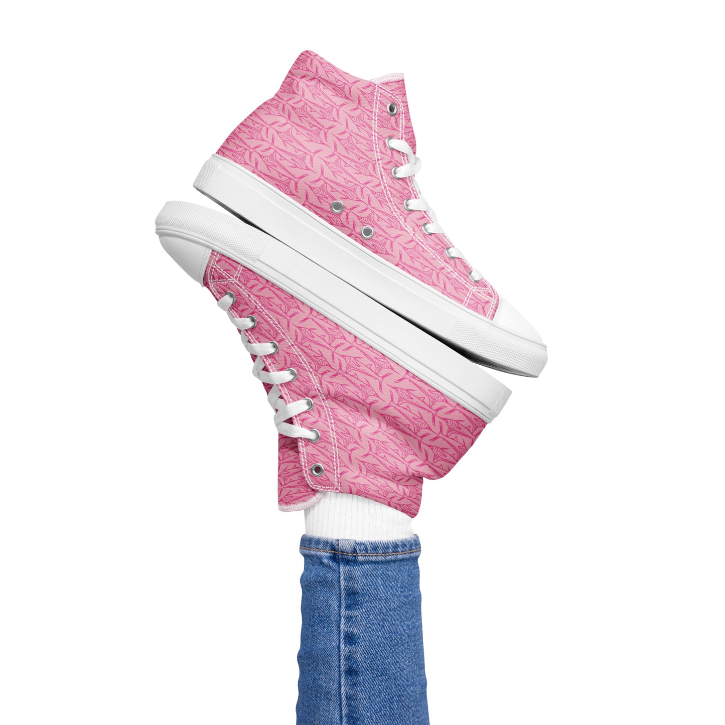 Pink Marlin Sketch Women’s high top canvas shoes
