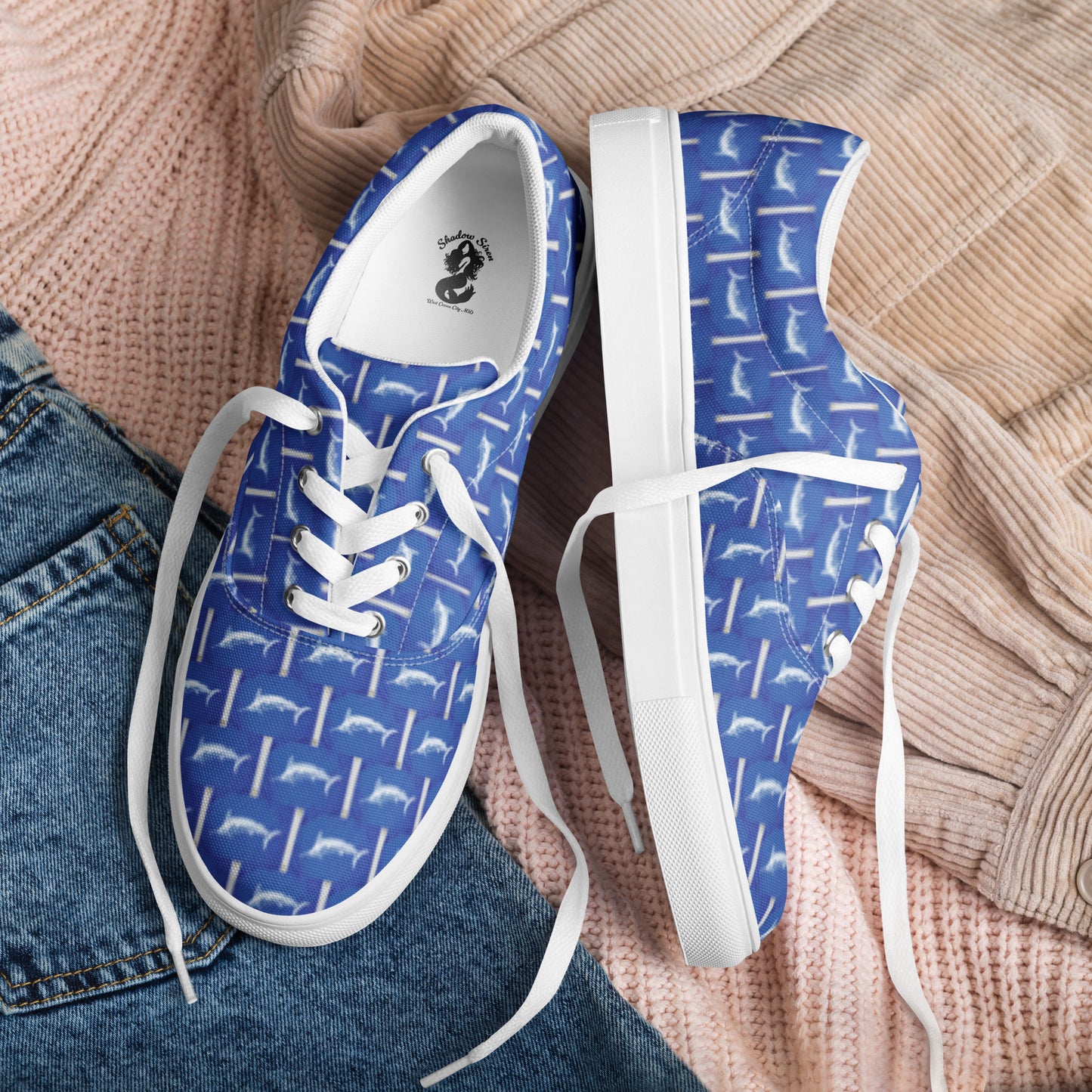 White Marlin Release Flag Women’s lace-up canvas shoes