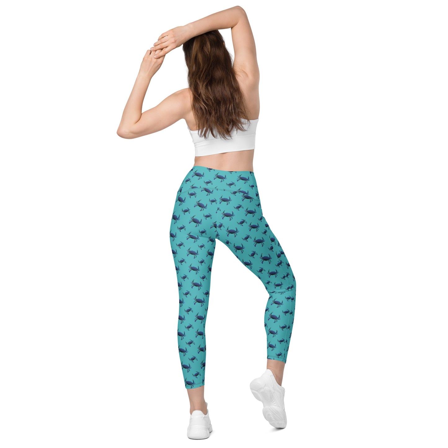 Blue Green ombré Bushels of Fun Crossover leggings with pockets