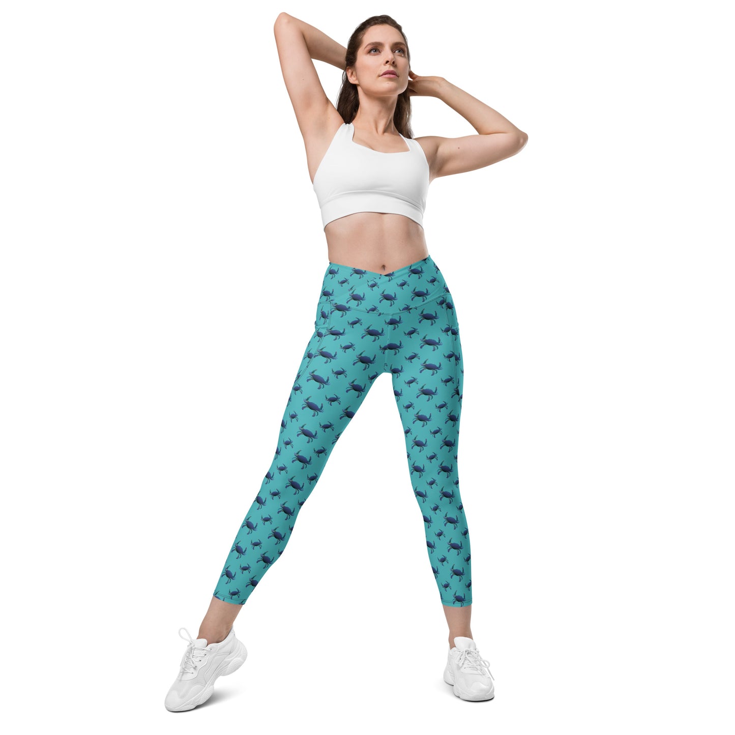 Blue Green ombré Bushels of Fun Crossover leggings with pockets
