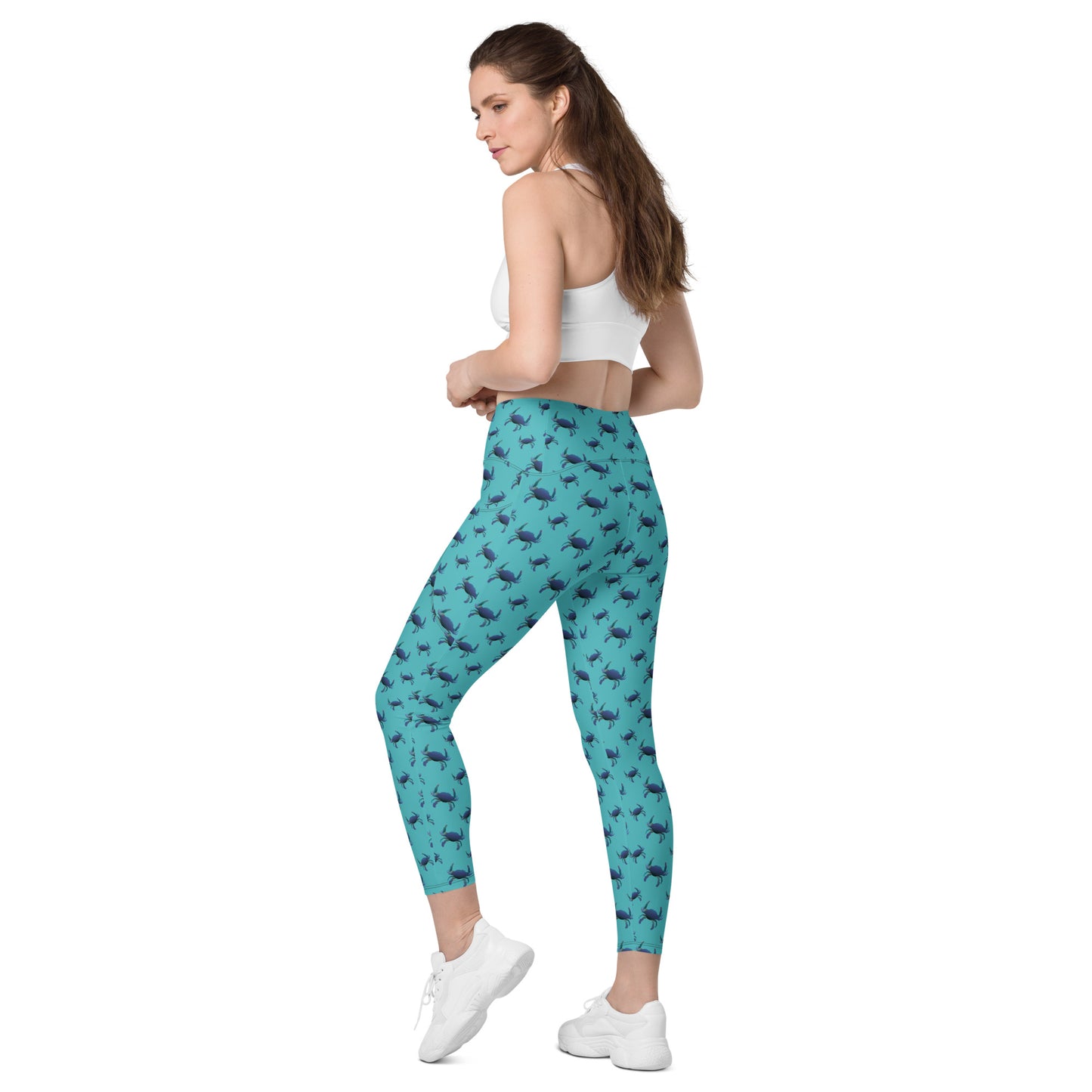 Blue Green ombré Bushels of Fun Crossover leggings with pockets