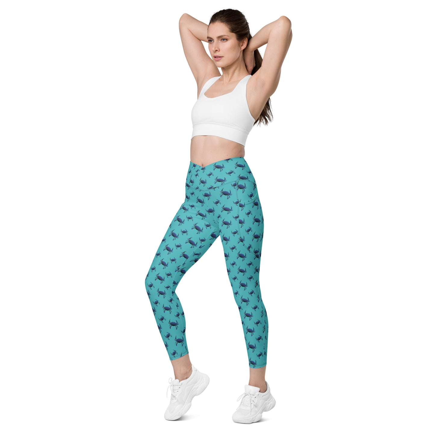 Blue Green ombré Bushels of Fun Crossover leggings with pockets