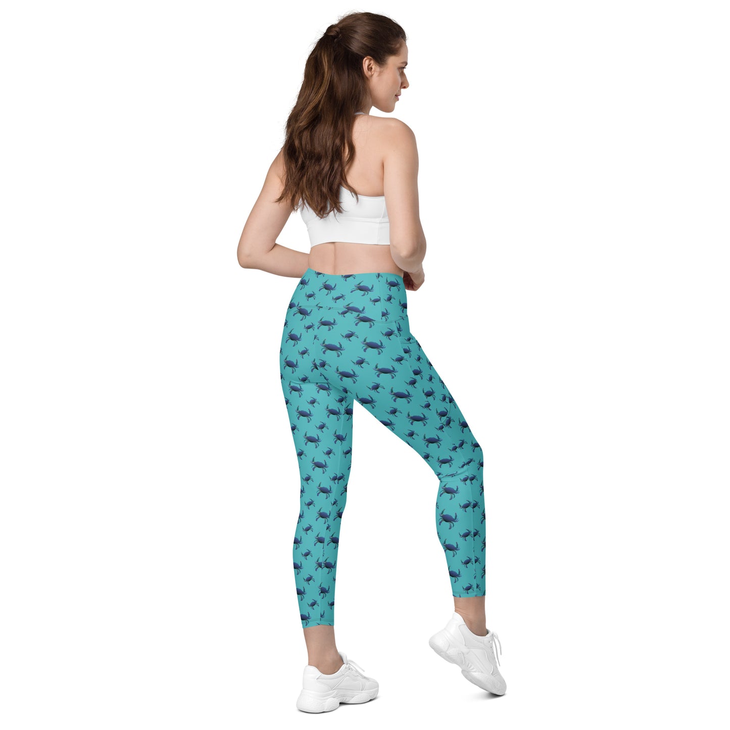 Blue Green ombré Bushels of Fun Crossover leggings with pockets