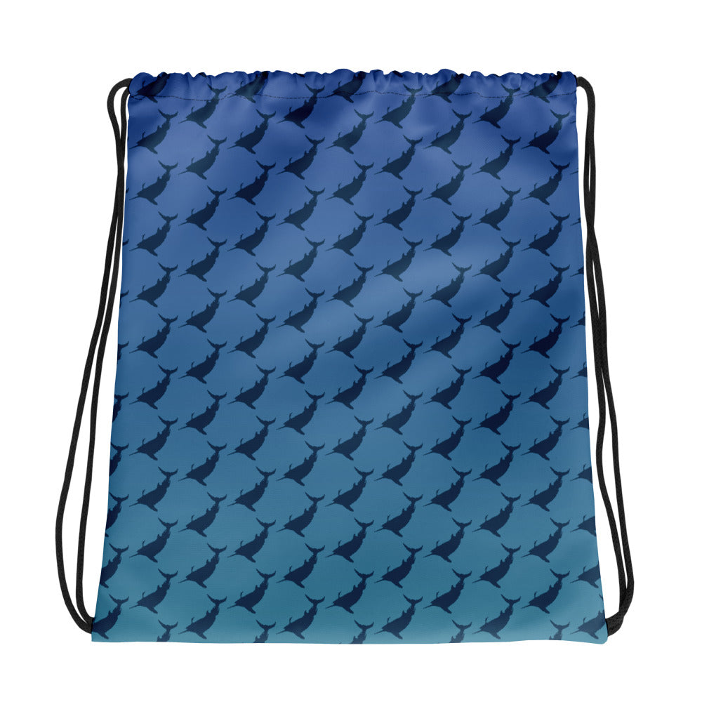 Blue Green Ombré Navy Marlin Drawstring bag