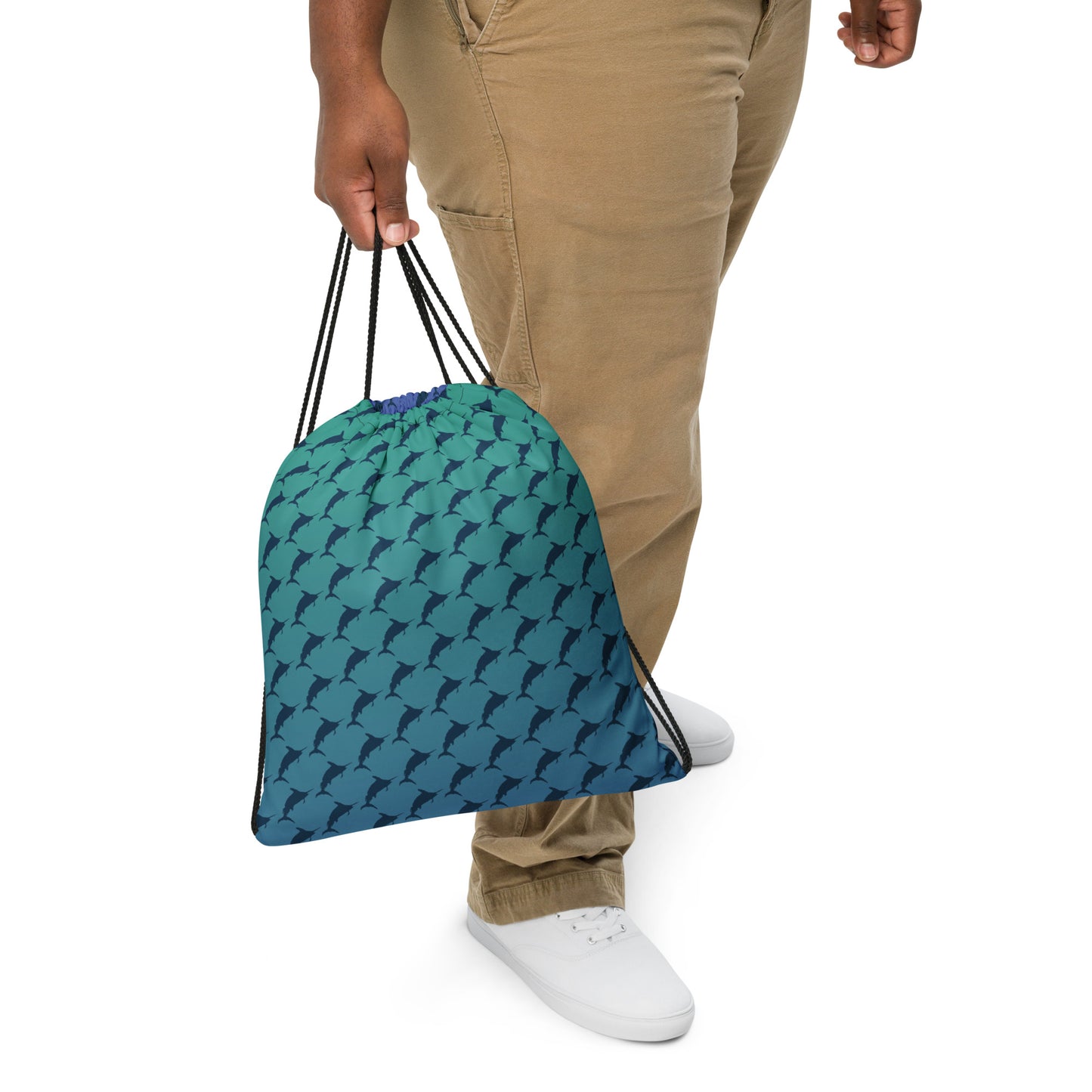Blue Green Ombré Navy Marlin Drawstring bag