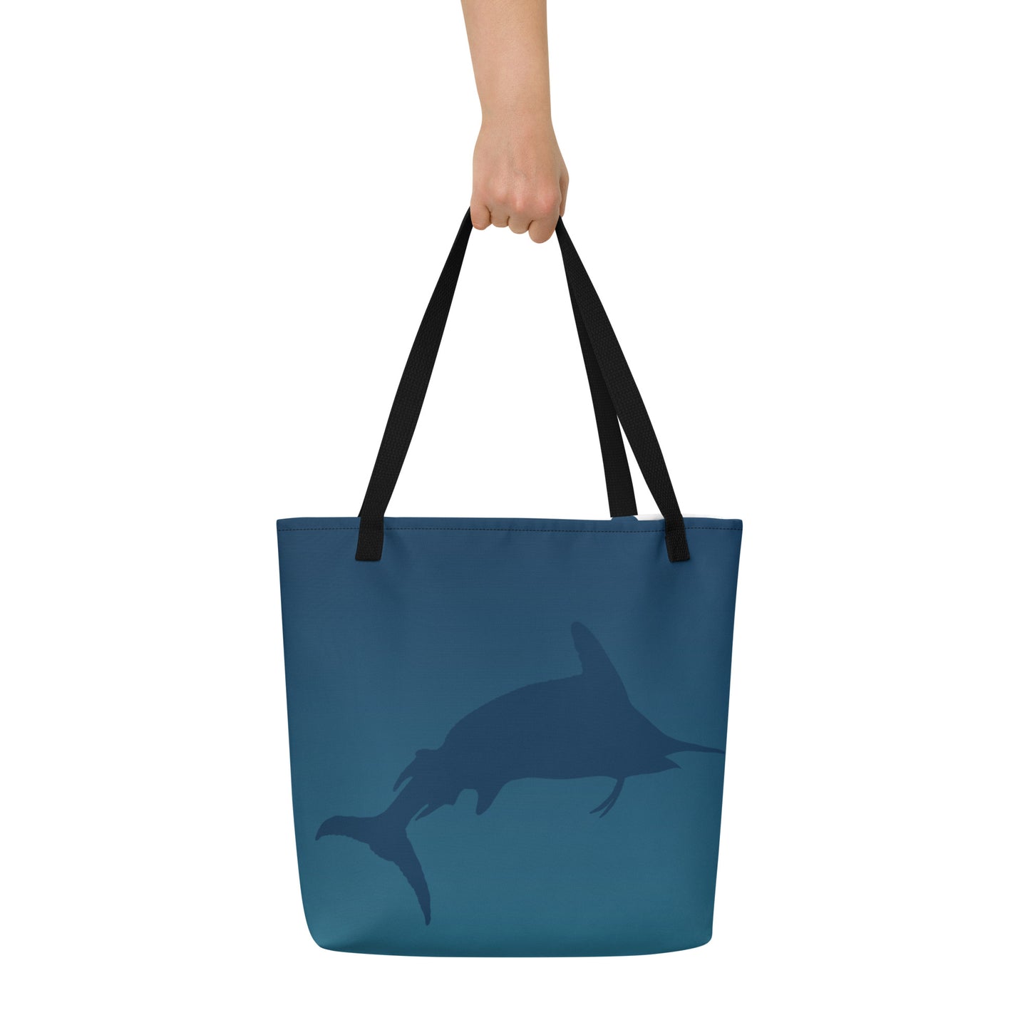 Blue green ombré Navy Marlin All-Over Print Large Tote Bag
