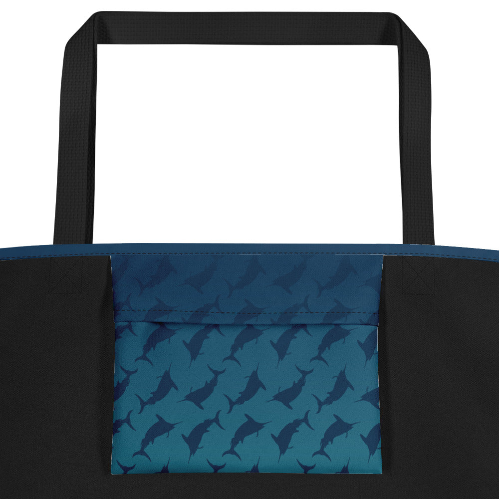 Blue green ombré Navy Marlin All-Over Print Large Tote Bag
