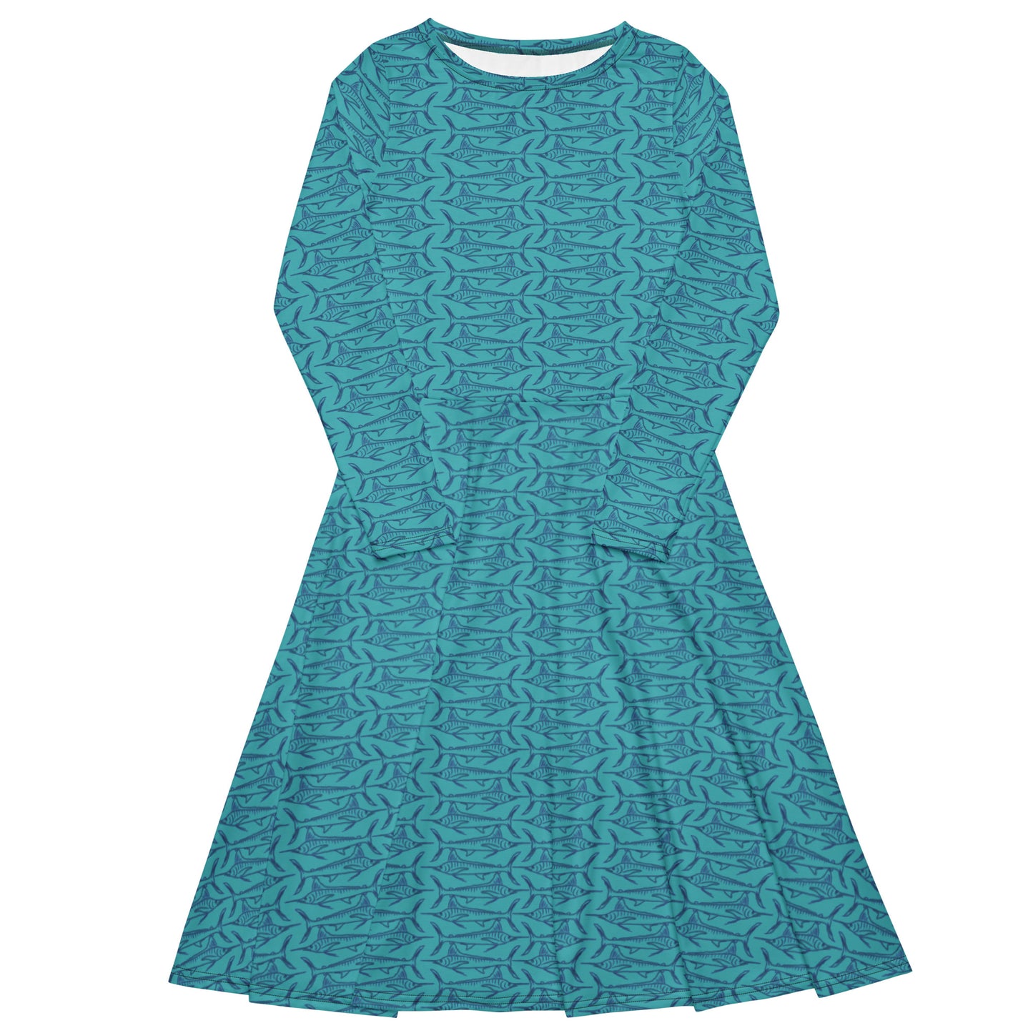 Navy Marlin Sketch All-over print long sleeve midi dress