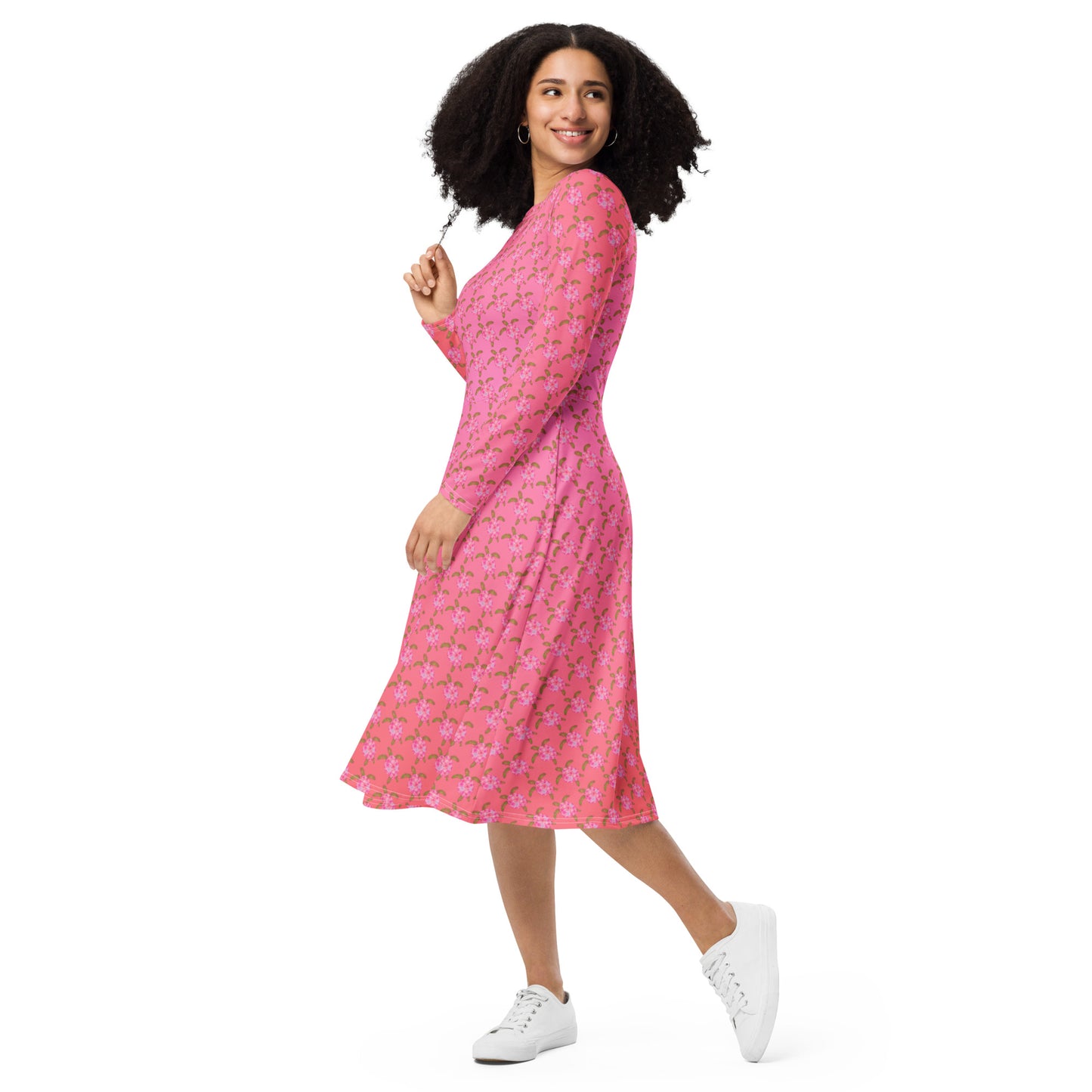 Pink Ombré Seaturtles Jessica All-over print long sleeve midi dress
