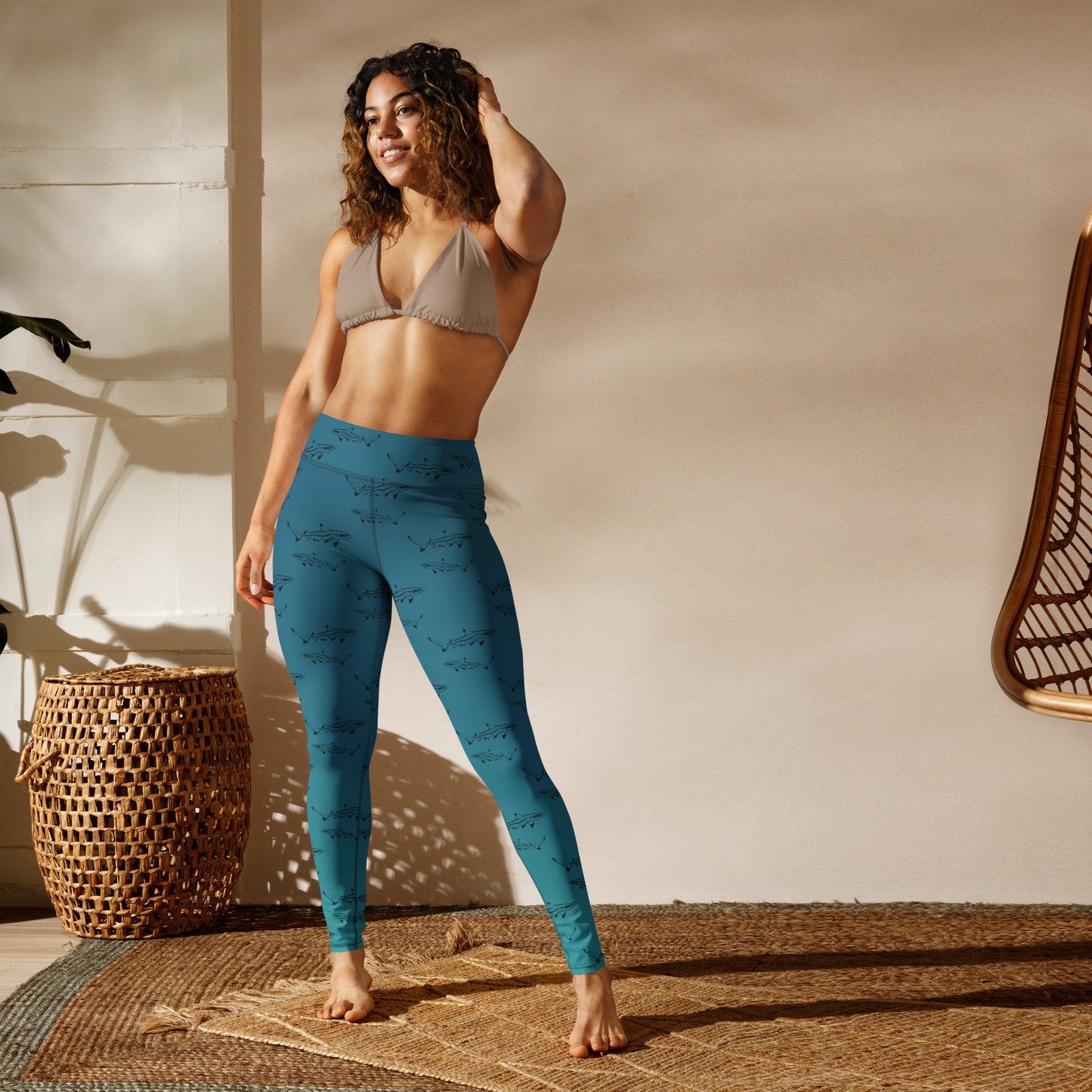 Blue Green ombré Tippy shark Yoga Leggings