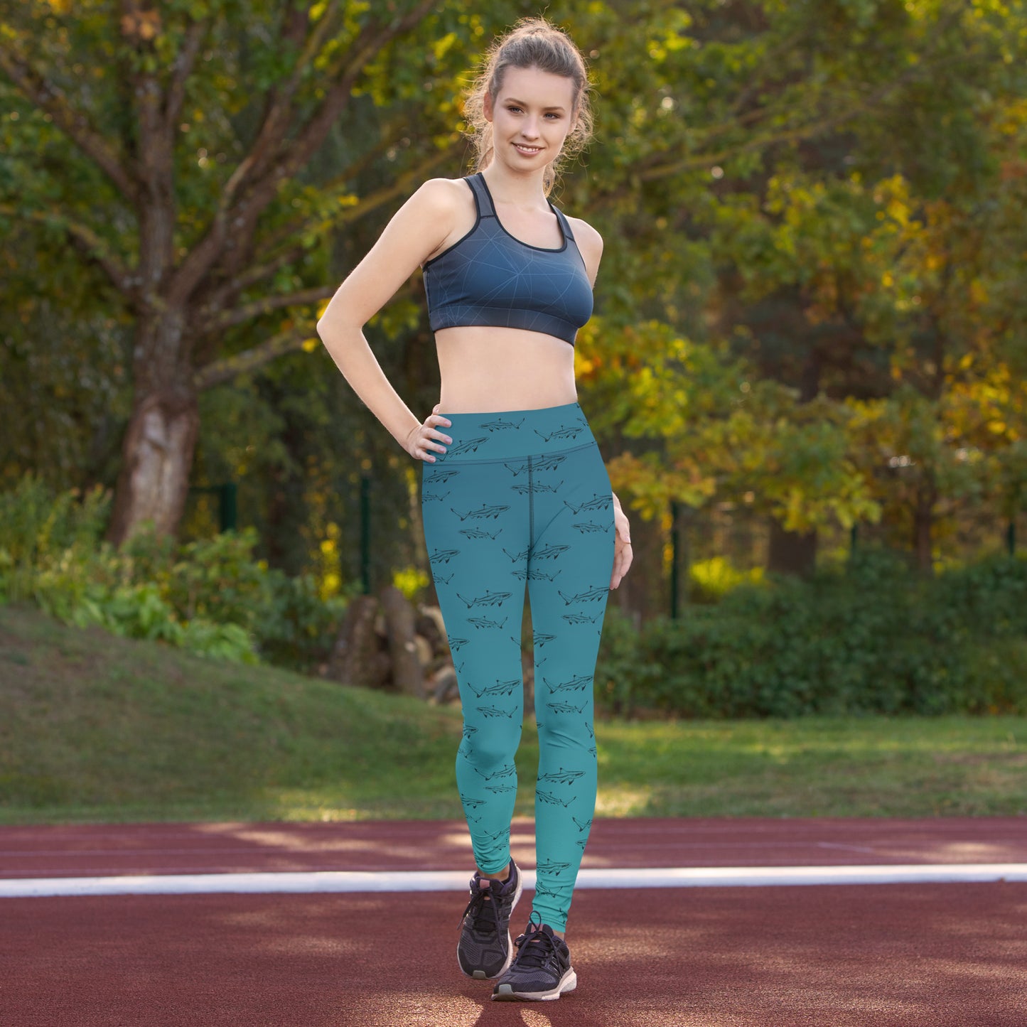 Blue Green ombré Tippy shark Yoga Leggings