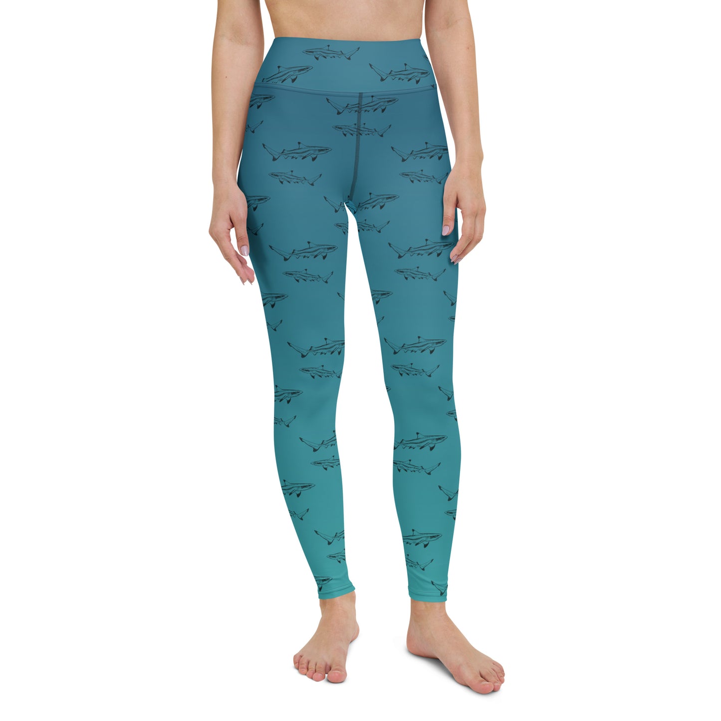Blue Green ombré Tippy shark Yoga Leggings