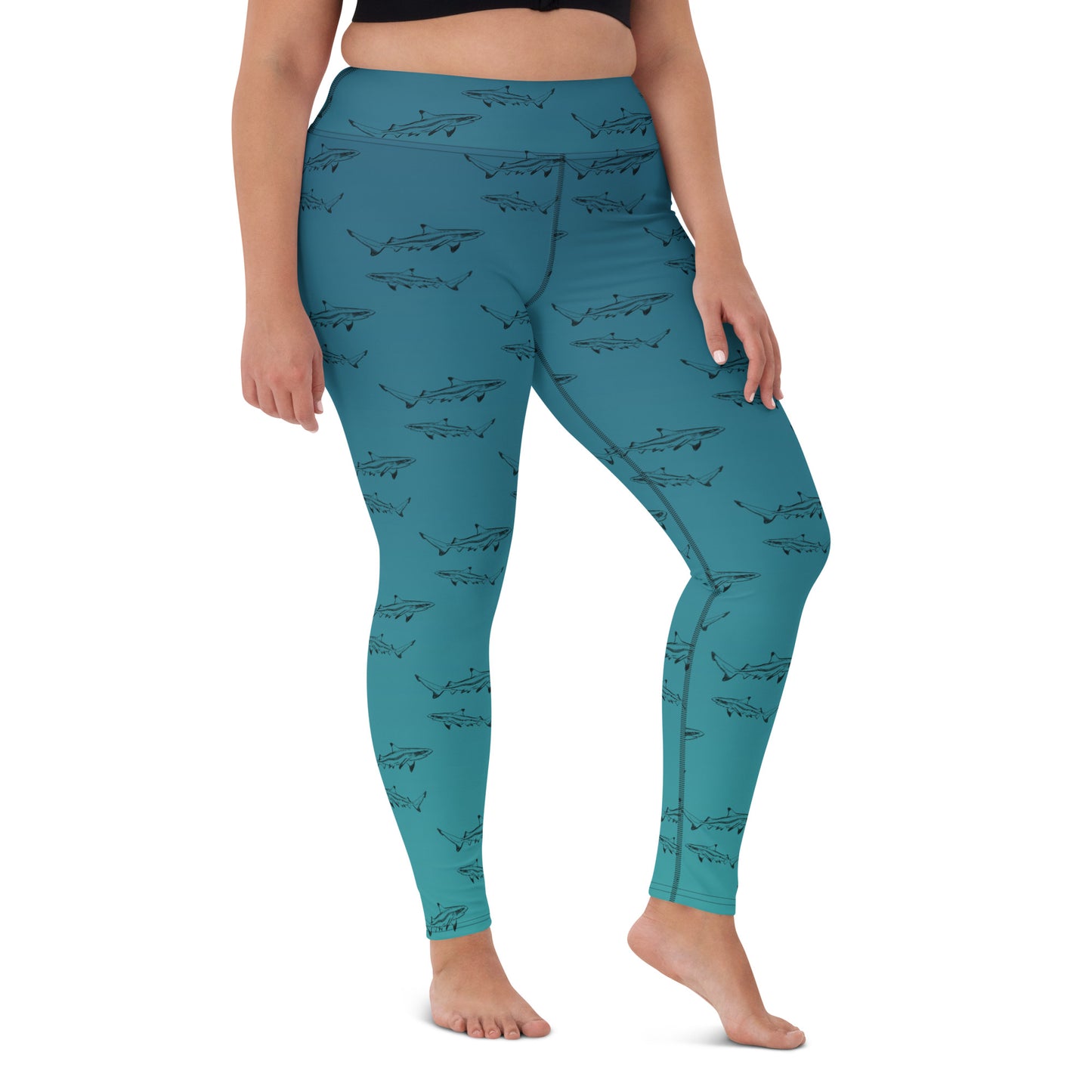 Blue Green ombré Tippy shark Yoga Leggings