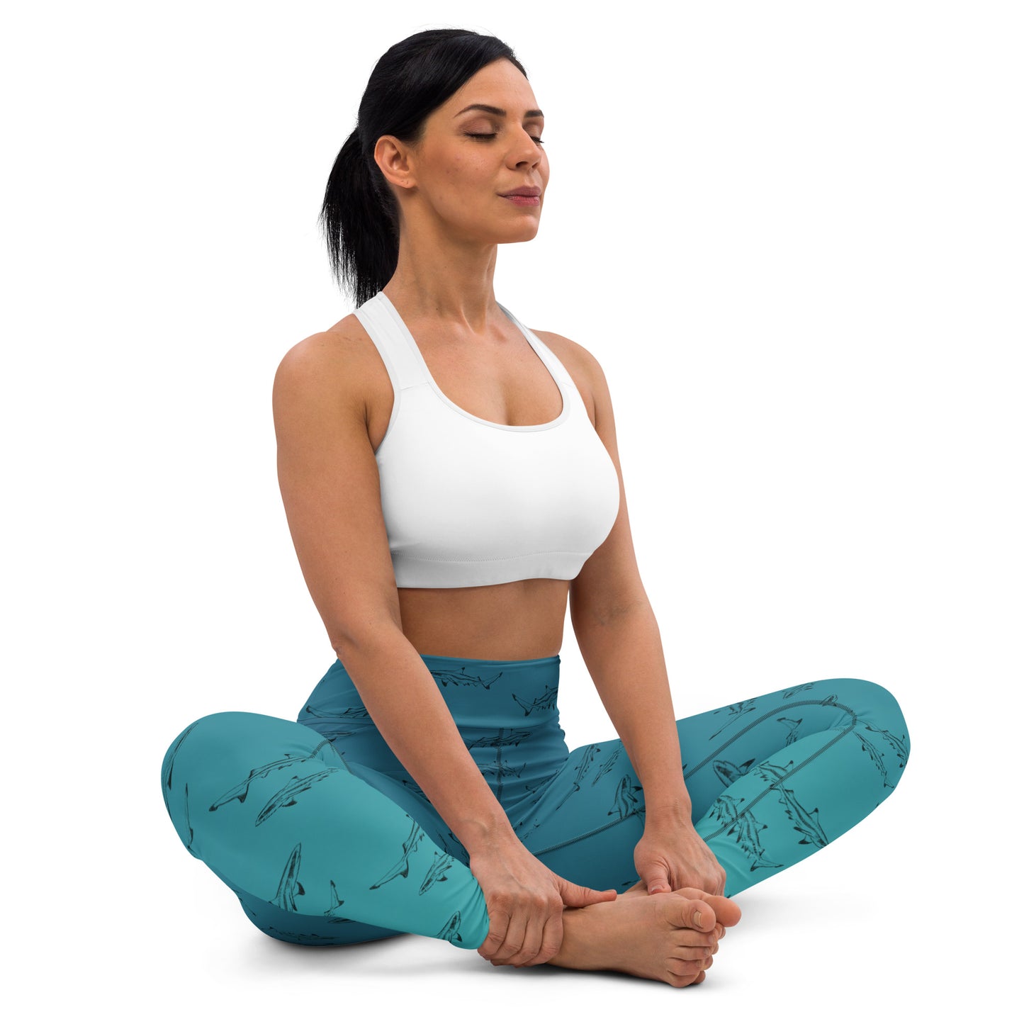 Blue Green ombré Tippy shark Yoga Leggings