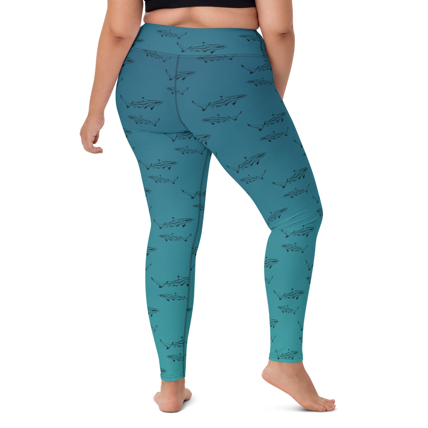 Blue Green ombré Tippy shark Yoga Leggings