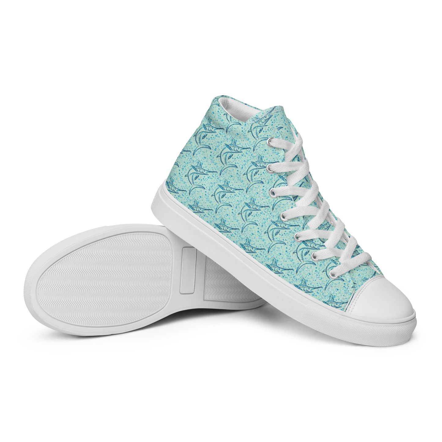 Marlin sketch pattern Women’s high top canvas shoes