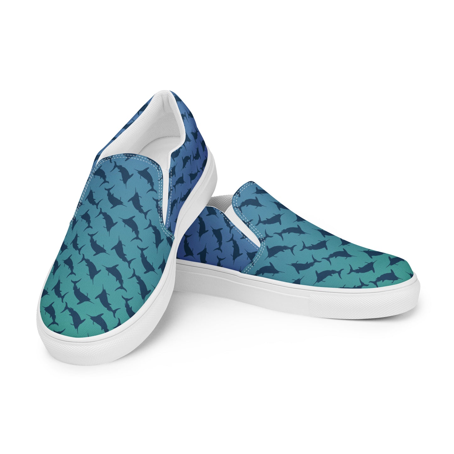 Green blue ombre navy marlin pattern Women’s slip-on canvas shoes