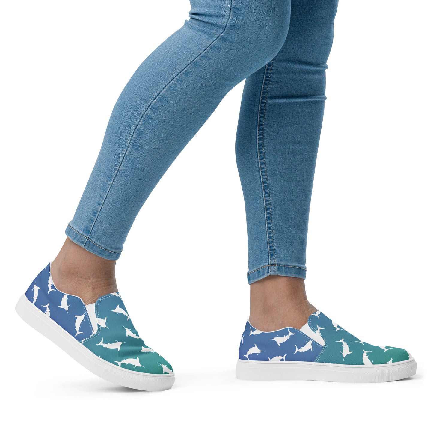 Green blue ombre white marlin Women’s slip-on canvas shoes