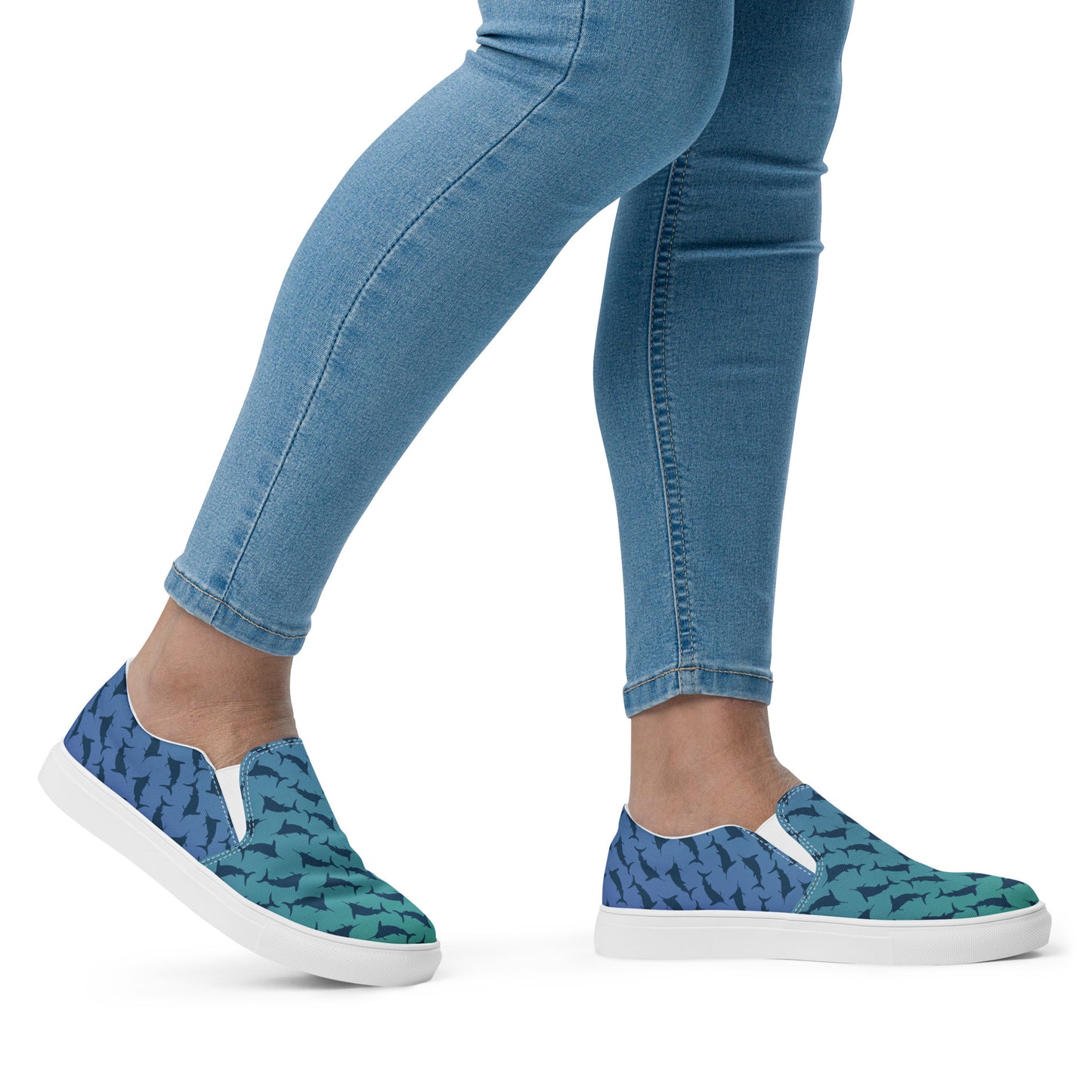 Green blue ombre navy marlin pattern Women’s slip-on canvas shoes