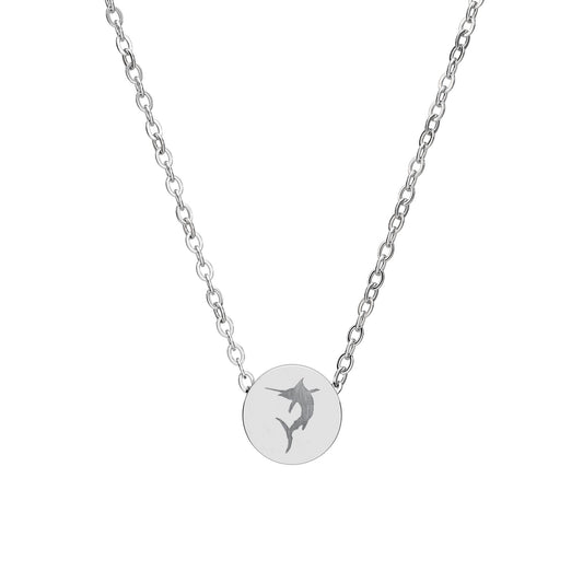 Engraved Marlin Mini Circle Necklace
