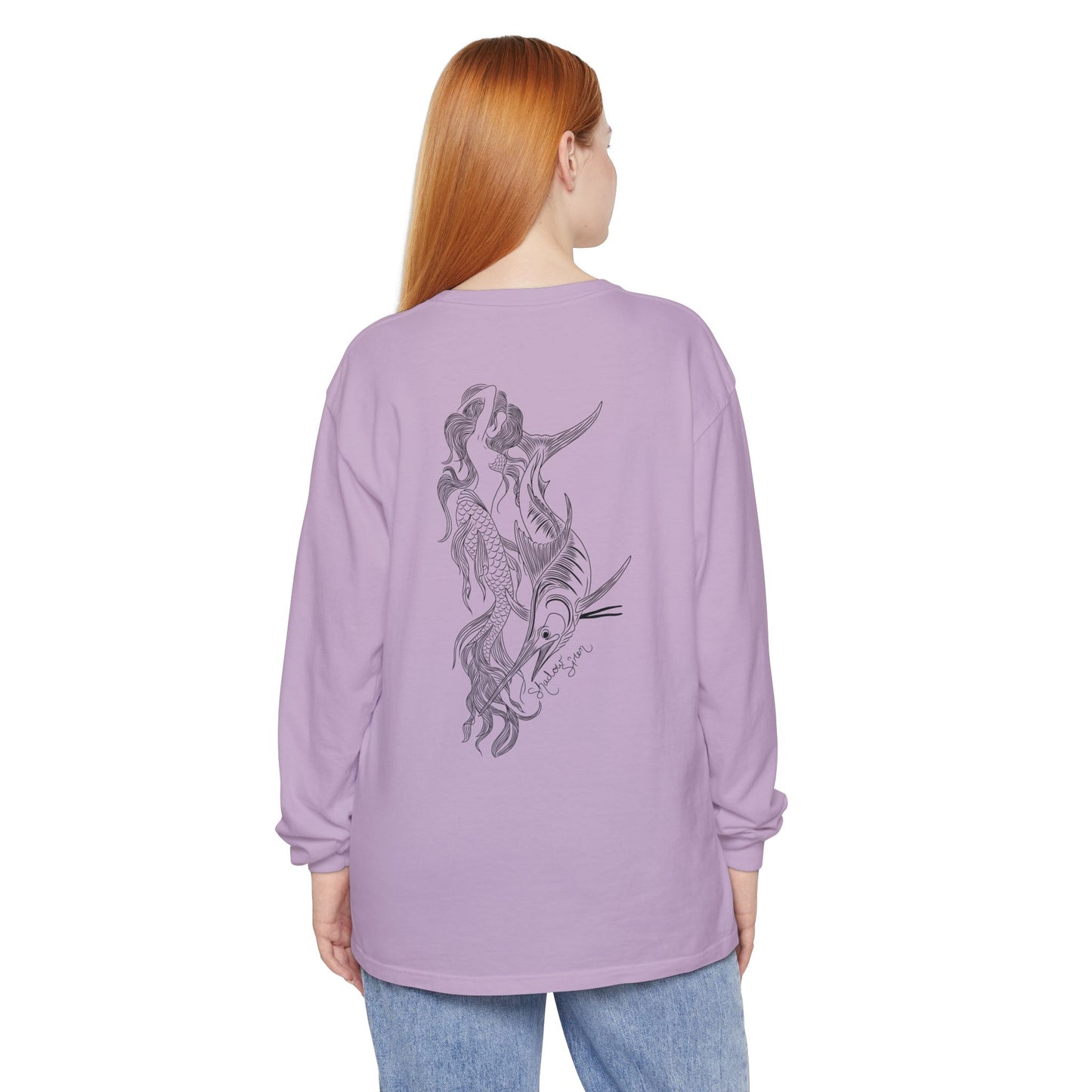 Symbiosis Mermaid & Marlin Long Sleeve Tee — "Endless Ocean" Garment-Dyed Shirt