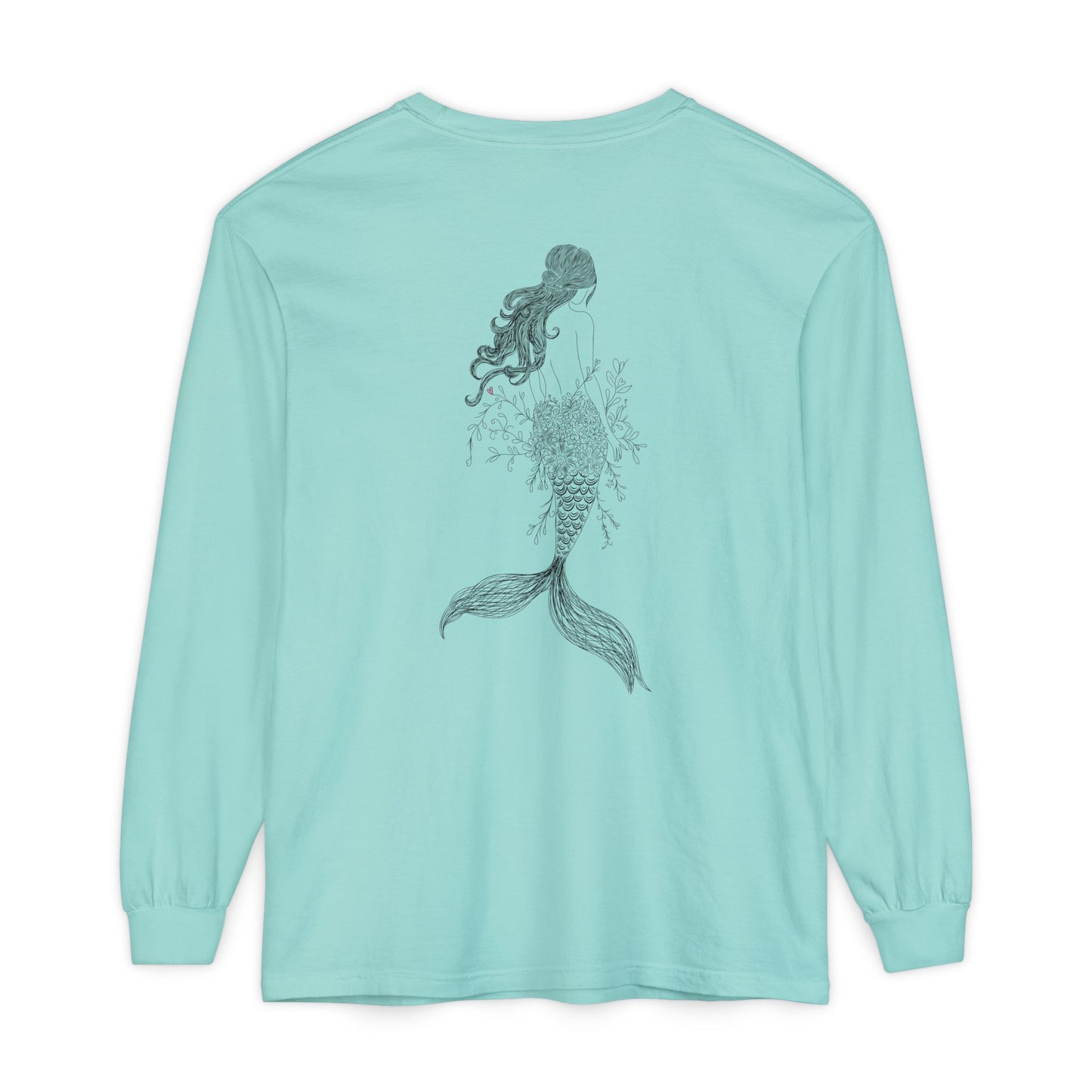 Mermaid Camdyn Long Sleeve Tee — Ocean Graphic Garment-Dyed Shirt